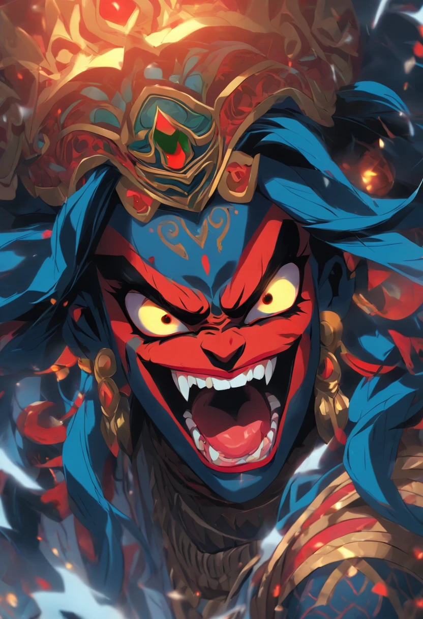 (((Kali))) best quality, ultra-high resolution, 4K detailed CG, master piece, KALI, Hindu goddess, Tongue out, tongue, big tongue, long tongue, blood, Hindu mythology, ((Licking blood)) , Hindu image, aesthetic, centered on screen