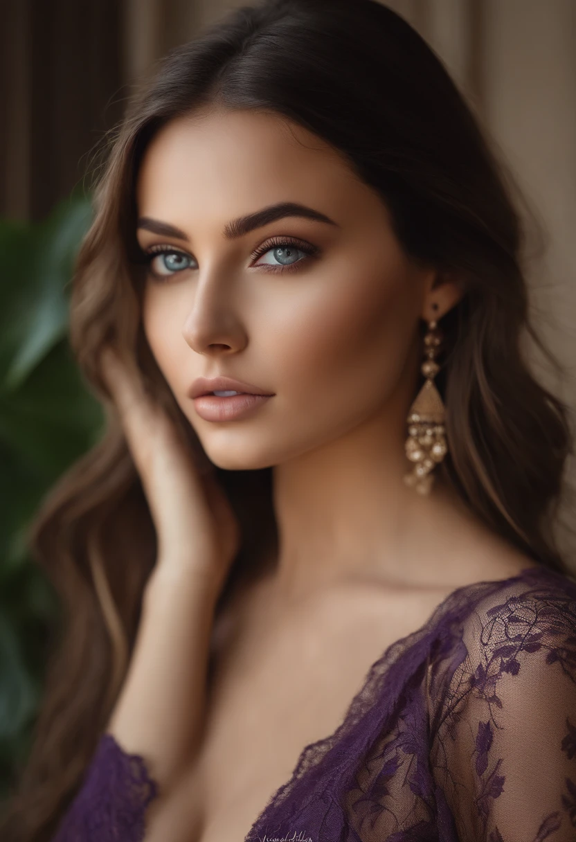 Arafed woman completely , fille sexy aux yeux bruns, ultra realist, Meticulously detailed, Portrait Sophie Mudd, cheveux bruns et grands yeux, selfie of a young woman, Dubai Eyes, Violet Myers, sans maquillage, maquillage naturel, looking straight at camera, Visage avec Artgram, Maquillage subtil, Superbe photo du corps entier, debout dans la chambre, Medium to large bust, See through lace underwear