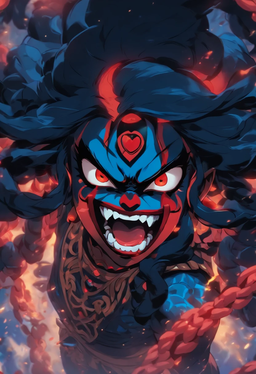 (((Kali))) best quality, ultra-high resolution, 4K detailed CG, master piece, KALI, Hindu goddess, Tongue out, tongue, big tongue, long tongue, blood, Hindu mythology, ((Licking blood)) , Hindu image, aesthetic, centered on screen