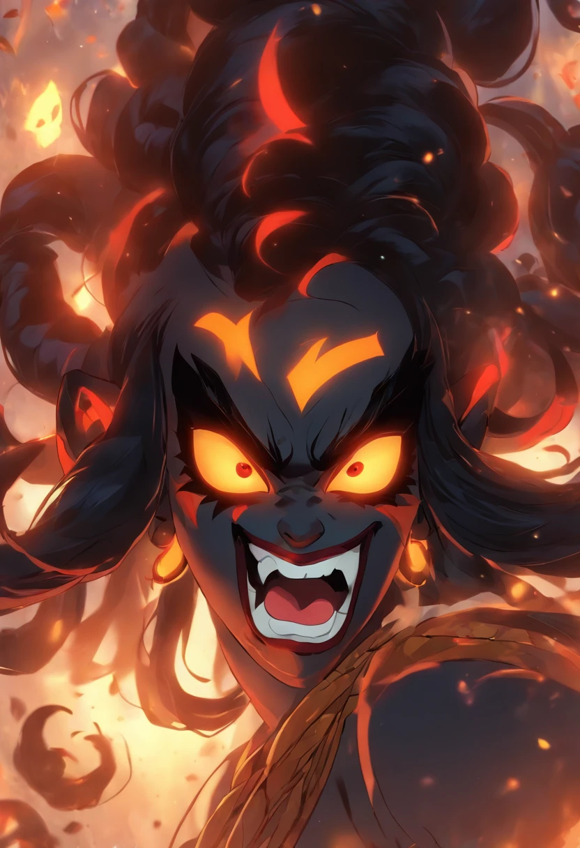 (((Kali))) best quality, ultra-high resolution, 4K detailed CG, master piece, KALI, Hindu goddess, Tongue out, tongue, big tongue, long tongue, Hindu mythology, Hindu image, aesthetic, centered on screen