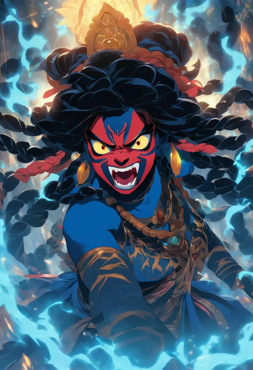 (((KALI))) best quality, ultra-high resolution, 4K detailed CG, master piece, KALI, Hindu goddess, Tongue out, Hindu mythology, Hindu image, aesthetic, screen-centered