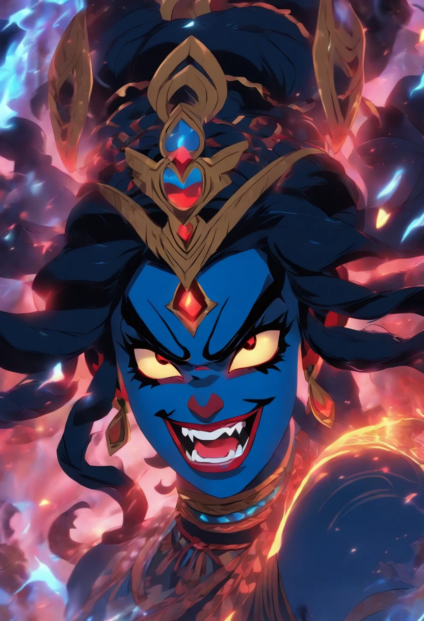 (((KALI))) best quality, ultra-high resolution, 4K detailed CG, master piece, KALI, Hindu goddess, Tongue out, Hindu mythology, Hindu image, aesthetic, screen-centered