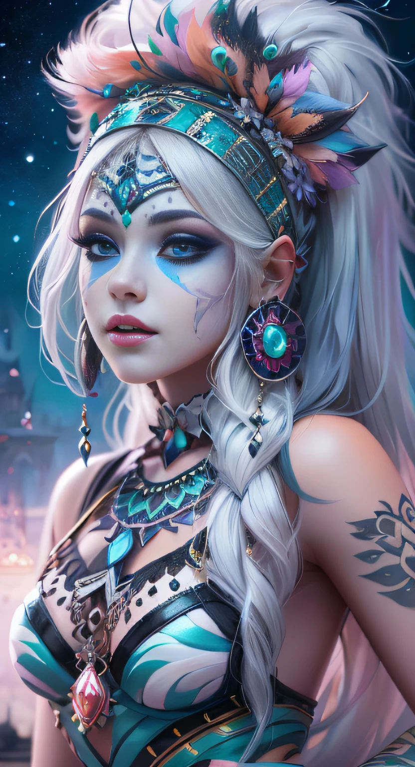 Highly detailed portrait of a girl in a neon fairytale world, wearing a fantasy costume, ((busty)) symmetrical face, symmetrical eyes, looks into the camera, stunning photography, photorealistic, art station, soft pastel colours, highly detailed, intricate, path tracing, illustration, insanely detailed, shadow mapping volumetric light, specular lighting