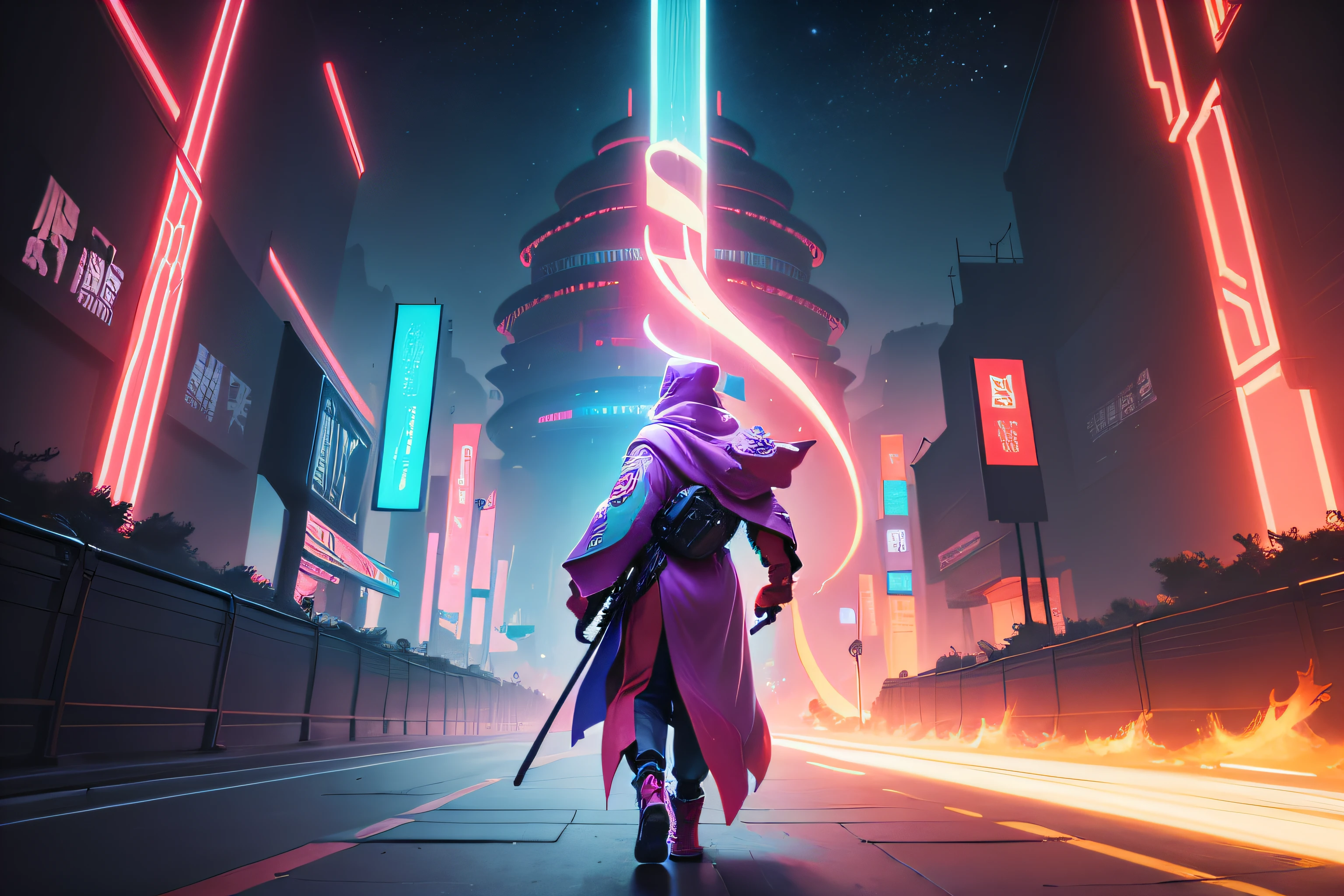book cover, vivid colors, Chinese painting, Front view, Hyper Light Drifter, Track, Futurism, 8K, magazine cover,