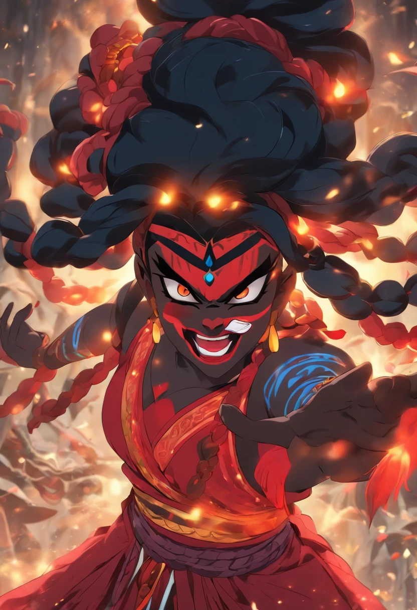 (((KALI))) best quality, ultra-high resolution, 4K detailed CG, master piece, KALI, Hindu goddess,Dancing, Hindu mythology, Hindu image,((Dancing)), aesthetic, centered on screen, full body