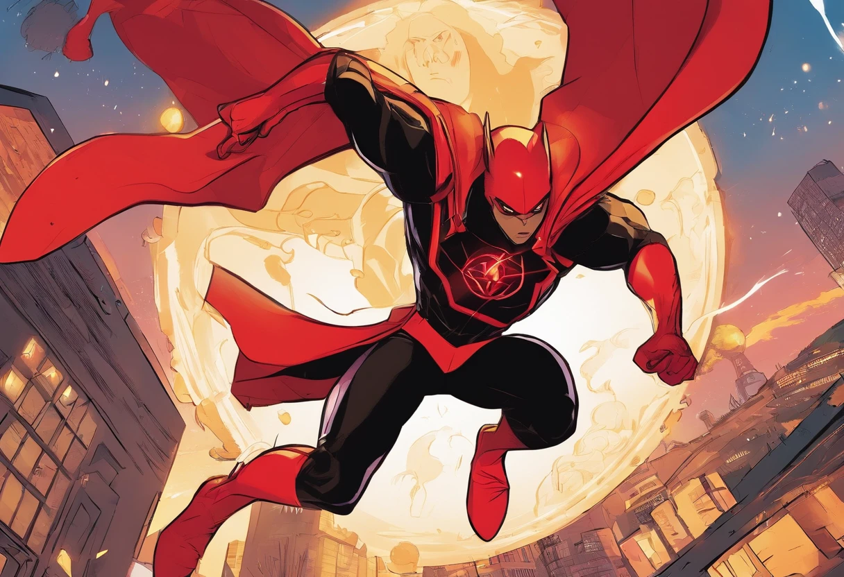 African-American teen boy using red powers in superhero suit similar to the scarlet witch