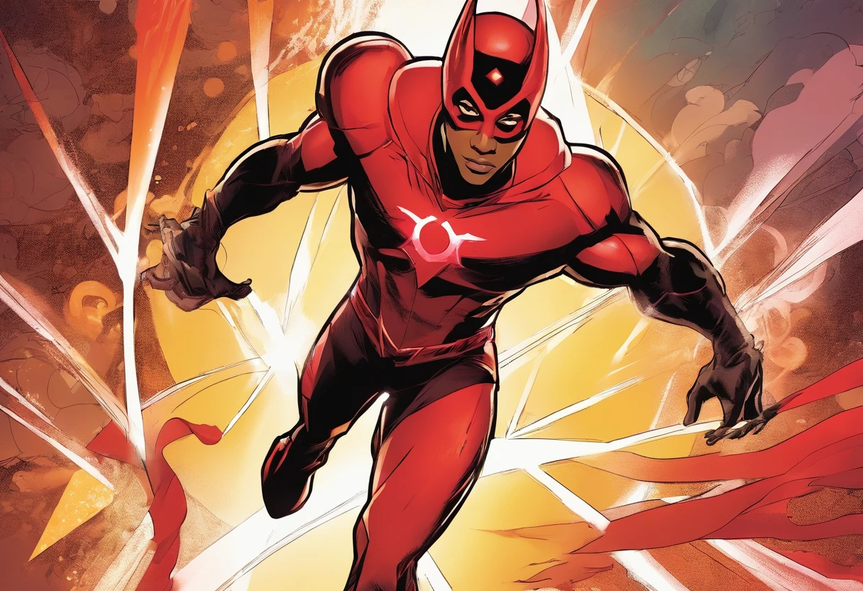 African-American teen boy using red powers in superhero suit similar to the scarlet witch