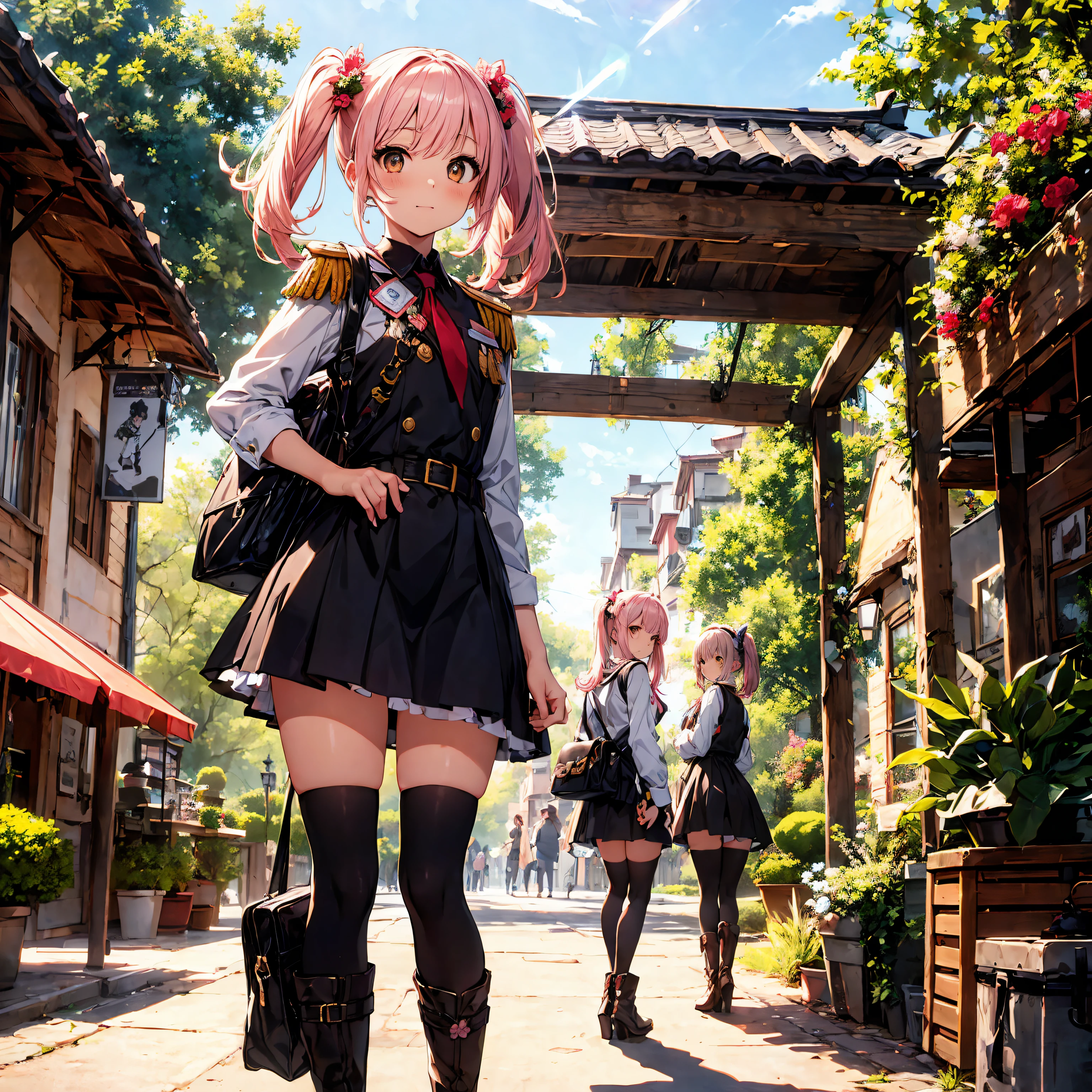 1 beautiful girl, Solo,(Cute:1.5),(Chibi:0.8), (kawaii:1.5),(Lori:0.5), BREAK, (girl, Cute, Cheerful, Loli face, medium breasts:1.2),(Pink hair,disheveled short twin tails,tareme,Gold eyes:1.2),gleaming skin, BREAK,Clear skin, Shining Beautiful Skin Blake, Bangs,Cowboy Shot, dial, BREAK,above from,Dynamic Angle,(zettai ryouiki:1.4),(vests:1.1), (princess dress:1.4) Lolita,(tiarra,Princess Boots,epaulette,Hair full of flowers,bags:1.25),Guts Pose,BREAK,strong breeze,Skirt flips up,Panties,pubick hair,(Cute illustration:1.2),(fuwafuwa illustration:1.2),BREAK,wakame,wakame,wakame,(from the front side,Close-up of the chest:1.25),BREAK,(Expo Commemorative Park,In front of the Tower of the Sun,trail,Event Stall,Well-groomed tree々,☀️,big crowd:1.35 ),,Orange blossom,Orange sky,Blue sky,Orange theme,Outdoors,Park,pond,skyporn,Sunset,Orange theme,Outdoors,BREAK,(Blurry background:1.3),(masutepiece, Best Quality, Highly detailed, Super Detail Art, High resolution, absurderes, 4K, 8K:1.2),(Official art, incredibly fine illustration, extremely details CG, Detailed background, Professional Lighting,Standing, Perfect hands, Detailed shiny skin, detailed hairs, Detailed eyes),(Highly detailed CG Unity 8k wallpaper),(Best Quality),(Super Detail),(Best Illustration),(Best Shadow),POV,Realistic lighting and shading,Natural light,Lens flare effect
