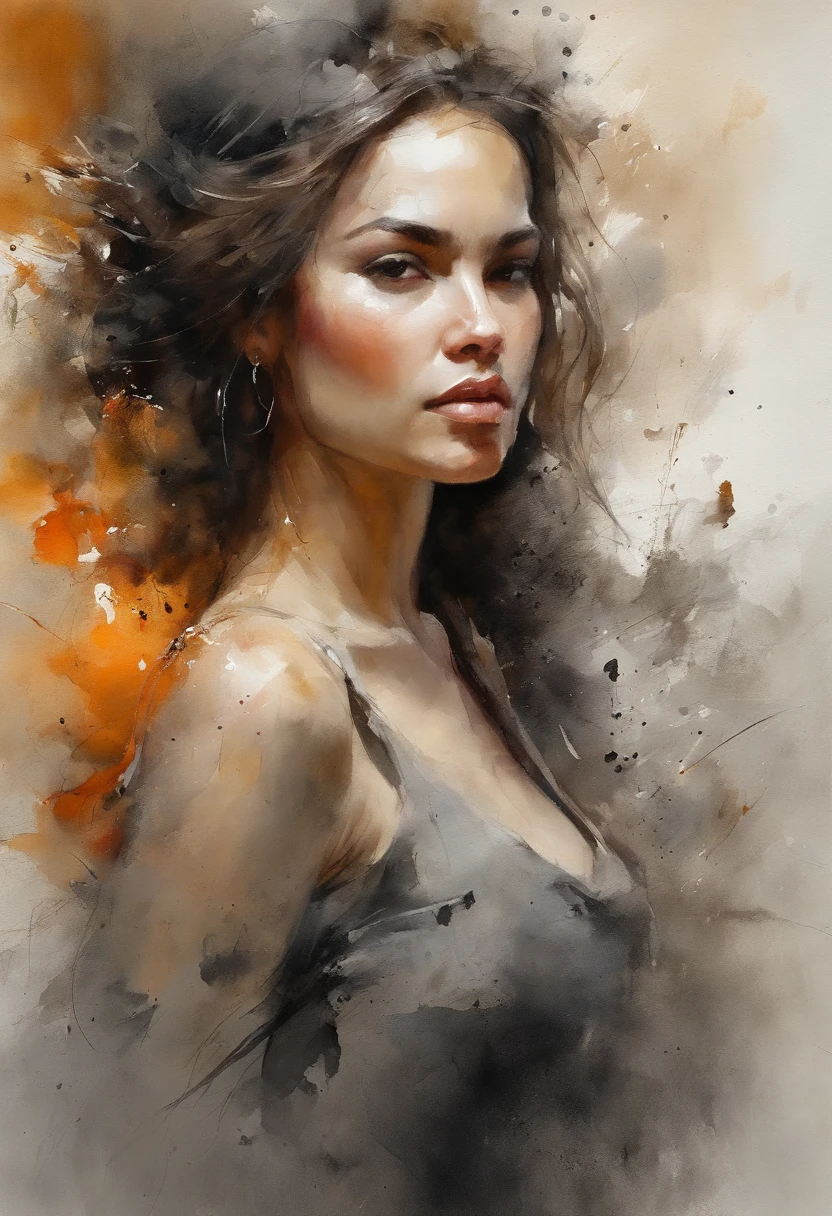 Perfect centralization, Golden Beams Fantastic Black, alegria, Standing position, beleza abstrata, Centrado, looking at the camera, Facing the camera, Approaching perfection, Dynamic, altamente detalhado, liso, foco nítido, 8k, alta resolução, illustration, arte de Carne Griffiths e Wadim Kashin, asian beauty, feixes laranja, feixes pastel, Rosto realista, fundo em movimento,
