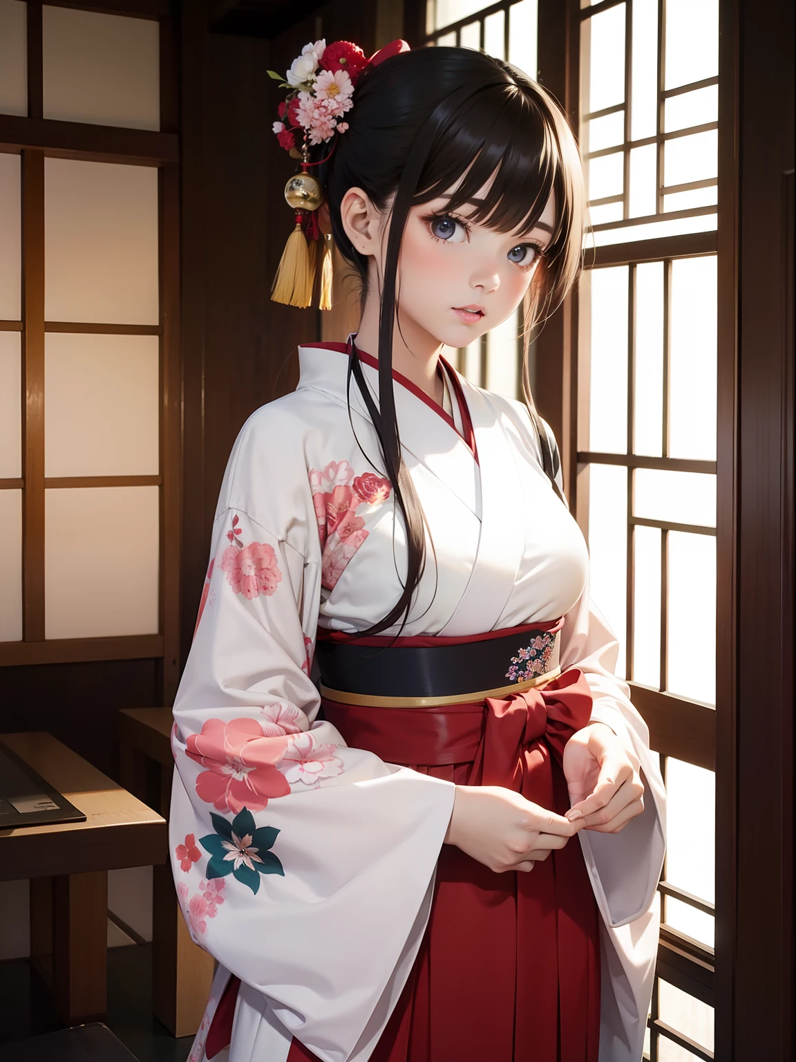Beautuful Women、13years 、FULL BODYSHOT、perspiring、Kimono、hakama