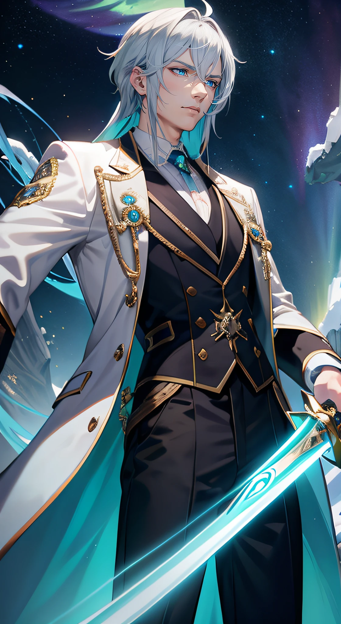 detailed male face, realistic anime blue eyes, coldness, INTJ, intelligent, wise face