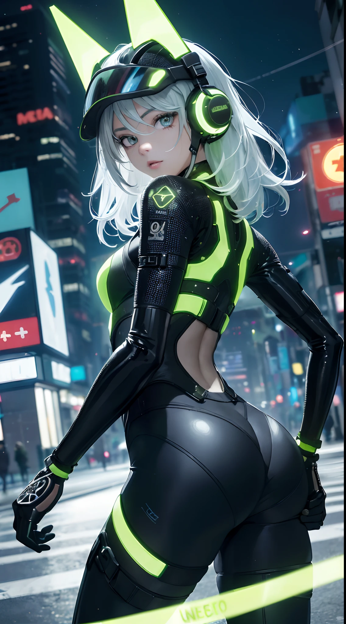 highest qualityr))、((obra maestra)、cyberpunked、large buttockss、arrodillarse、Electronic visor attached to the face of a 12-year-old girl with emphasis on the buttocks、Red latex body,Moda cyberpunk、Pose sexy、(Usar polainas amarillas en la parte inferior del cuerpo、Agrandamiento de los senos、Neon lights in the dark city at night,motor irreal:1.4,UHD,La mejor calidad:1.4, fotorrealista:1.4, textura de la piel:1.4, obra maestra:1.8,obra-prima, mejor calidad,(Beautiful and detailed eye description)