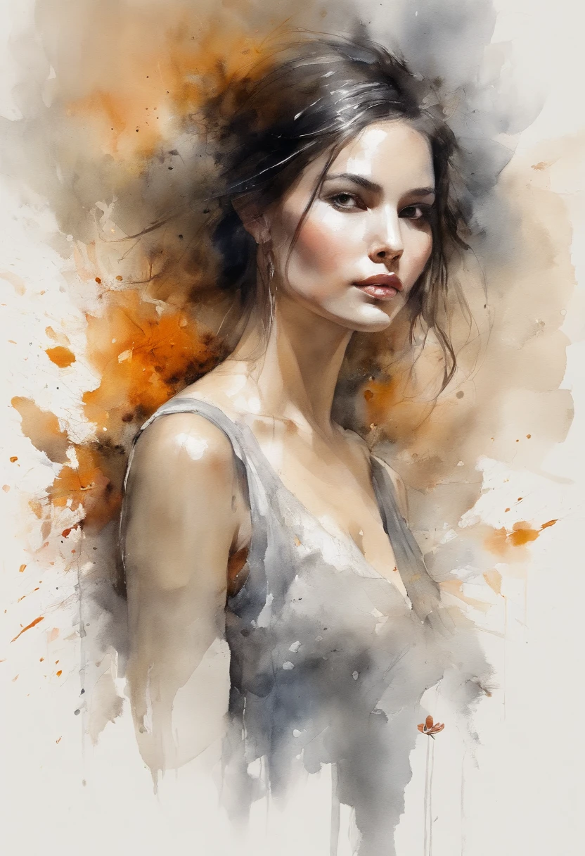 um desenho de uma mulher, artistic , , a charcoal drawing by William Twigg-Smith, CGSetnação, arte figurativa, Aquarela, desenho colorido, dynamic pose, corpo inteiro, Aquarel e Tinta