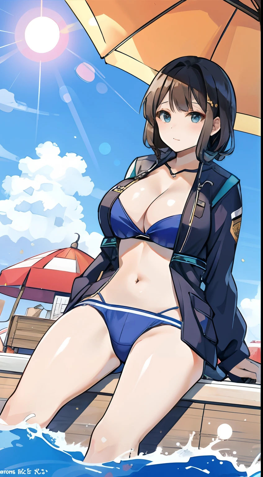 Brunette girl, Sun,比基尼,swim wears,Large breasts,cleavage