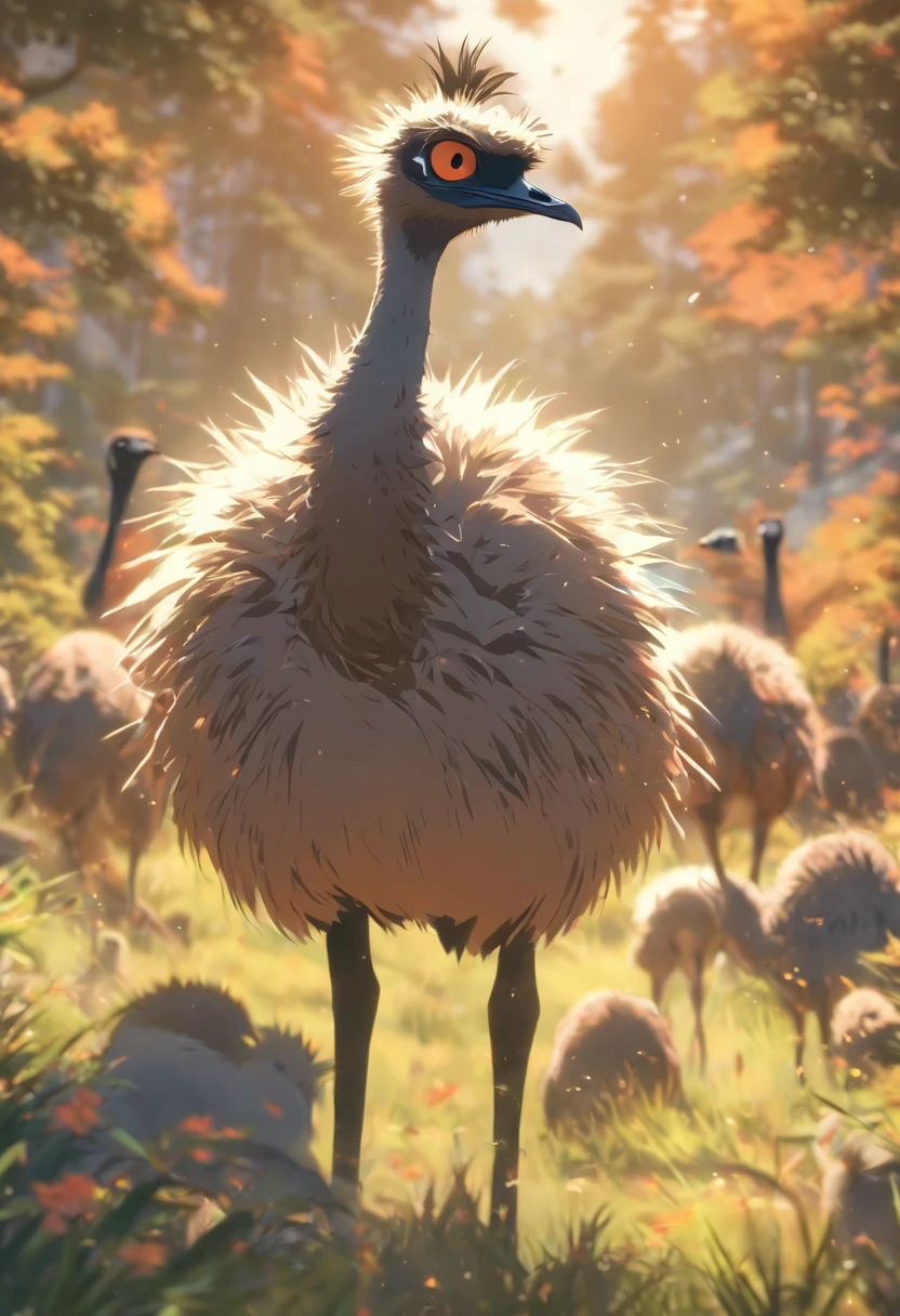 (((Animals))) best quality, very high resolution, 4K detailed CG, master piece,Emus, Mountains, Forest,aesthetics, ((Emus,Birds)), Beautiful image, centered on the screen