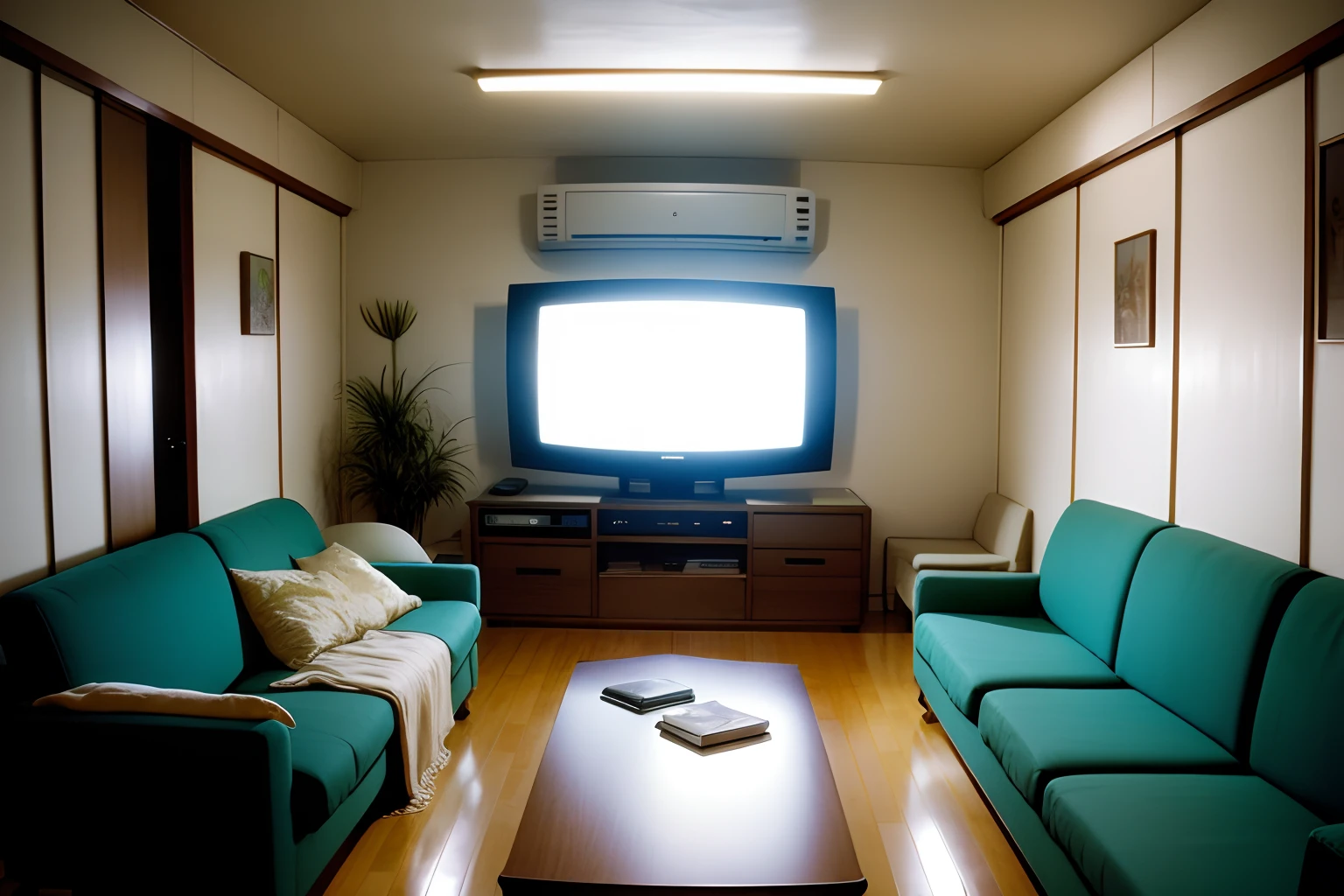 SALA DOS ANOS 90 COM TV ANTIGA  E SOFA , PAISAGEM, liminal space, NUCLEO DOS SONHOS, EERIE