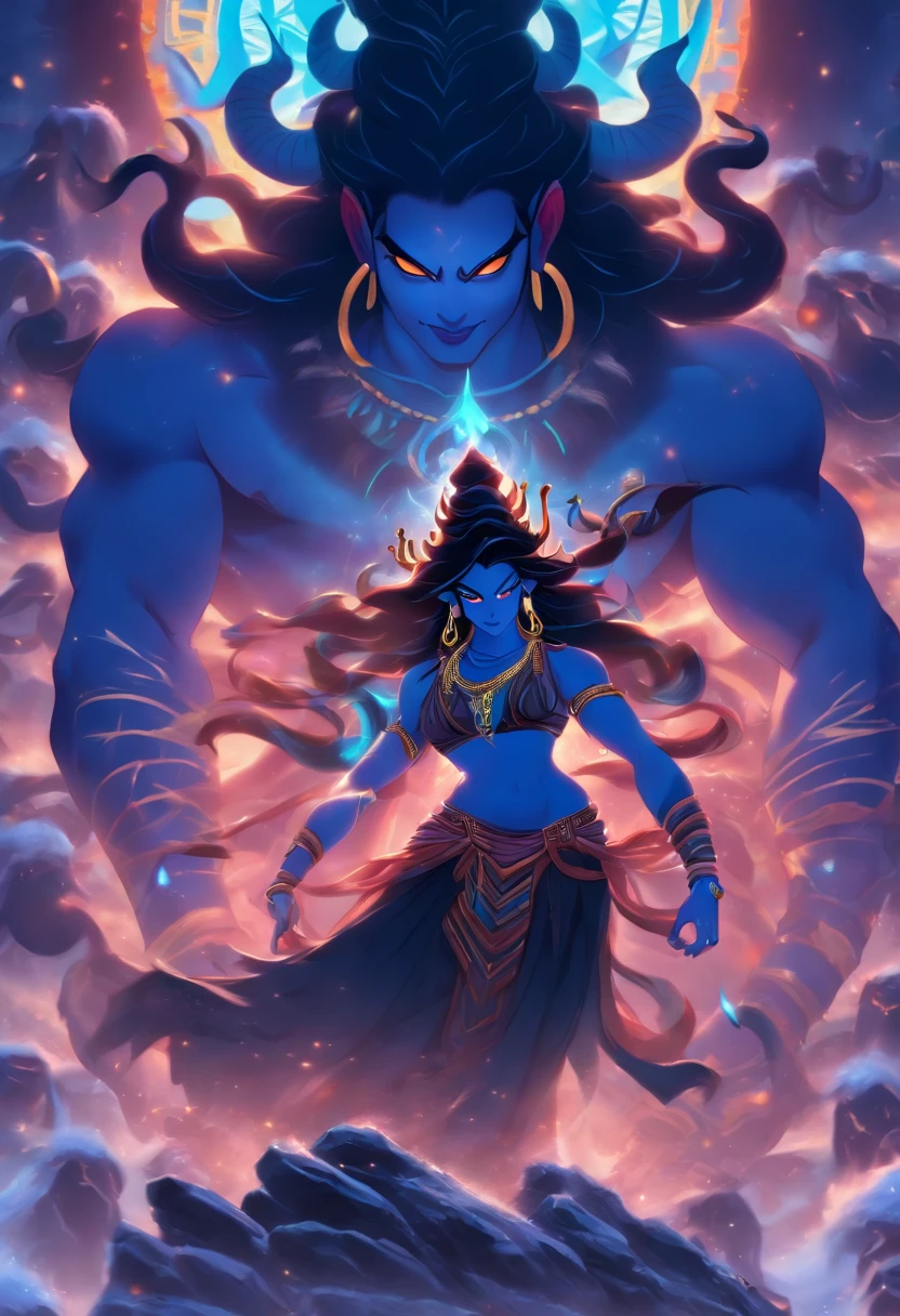 (((KALI stepping on SHIVA))) best quality, ultra-high resolution, 4K detailed CG, masterpiece, KALI, Hindu goddess, stepping on shiva, Hindu mythology, Hindu image, ((full body)), aesthetic , centered on screen, full body