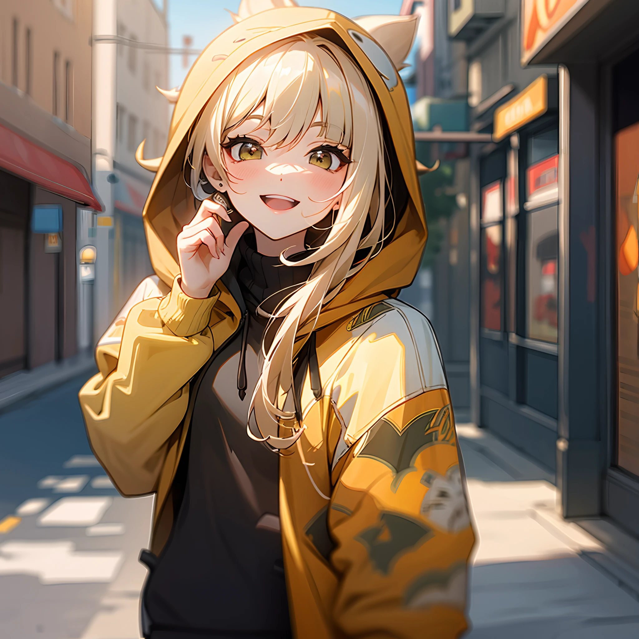 Autumn hooded sweatshirt,Again on the streets full of ginkgo biloba,Random actions,Random expressions,ssmile,cheerfulness,rays of sunshine,