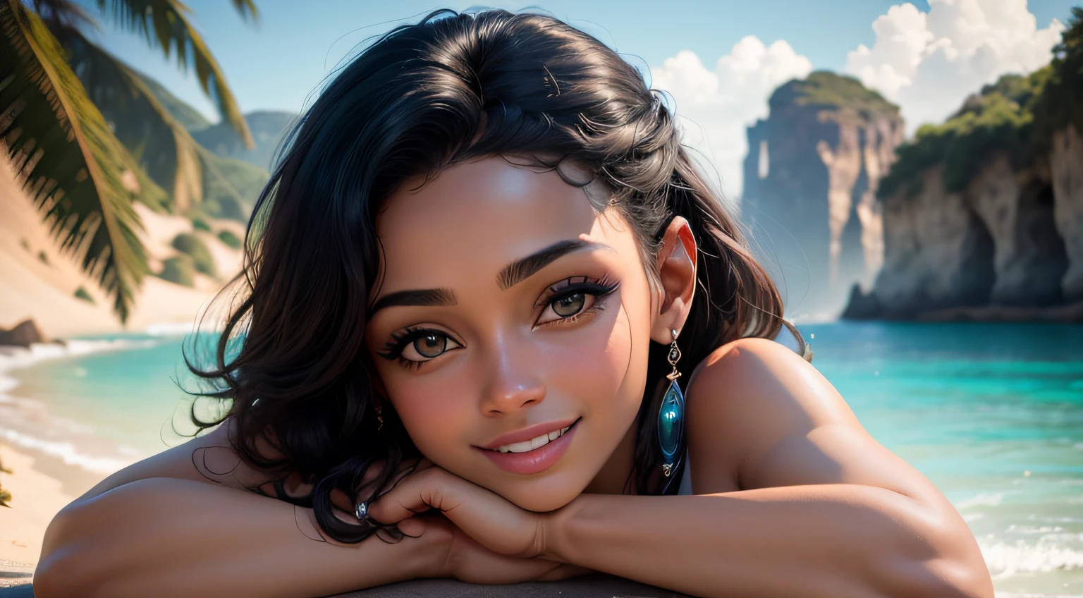 mulher bonita negra, muito detalhado, 28 anos, Rosto inocente, cabelos naturalmente ondulados, olhos castanho, alta resolução, obra-prima, melhor qulaity, Detalhes intrincados, muito detalhado, foco nítido, Pele detalhada, texturaa de pele realista, textura, Olhos detalhados, Profissional, 4k, sorriso encantador, tirada com Canon, 85 millimeters, Profundidade de campo leve, Cor Kodak Vision, Corpo perfeitamente ajustado, Extremamente detalhado, fotografia_\(Ultra\), fotoRealistisch, Realistisch, Post-processing, maximum details, Rugosidade, vida real, Ultrarrealista, fotografiarrealismo, fotografiagrafia, 8k UHD, fotografiagrafia,sorridente,foto frontal