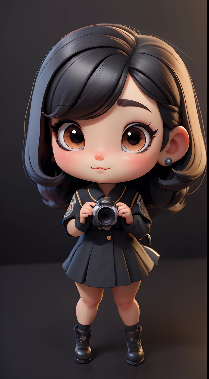 Menina fofa s、Estilo Chibi、copos grandes、ver corpo inteiro、Front to front and the focus is looking at the camera lens、1 head body、Solid pattern on the same background