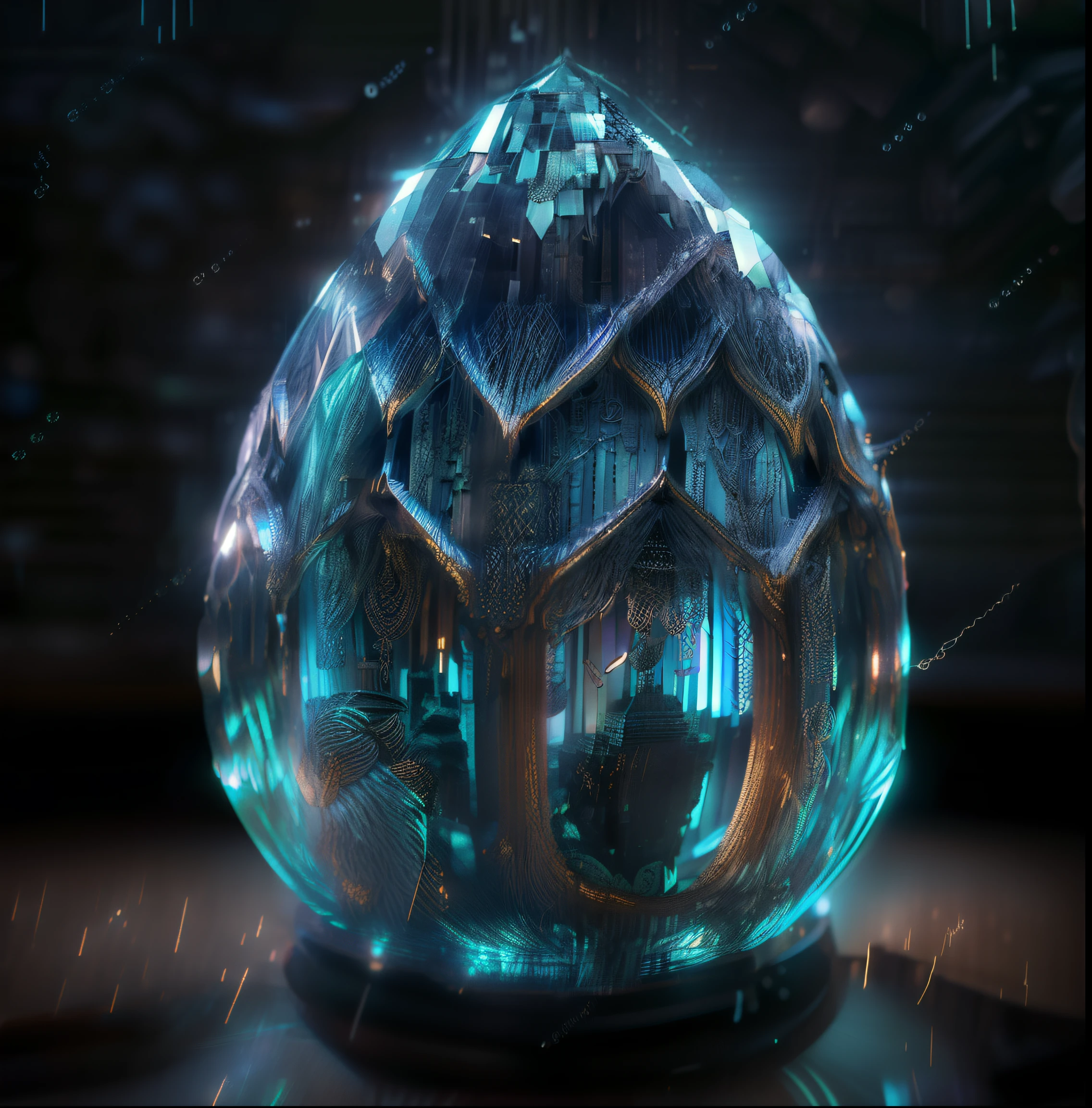 (8K, top-quality, Master Parts:1.2), (Realistic, Photorealsitic:1.8), ultra-detailliert, no humans, 1 Guiller, Intrinsic Crystal Eggs, Shining Crystal Egg becomes the star of the still life scene, The reading room is elegantly organized, llight rays, The egg is placed on a black crystal on the desk, Improved ferrocre around Atmos, Brilliant and sparkling crystals, (camera model: Nikon Z7 | |), (springtime: Nikkor Z 85mm f/1.8th S), ((Aperture: F/1.8 (Open to a shallow depth of field)), ((...ISO: 100 (For optimal image quality))), ((Shutter Speed: 1/250 second (Avoid motion blur))), (focus mode: Simple A F), (Focus Points: Crystal eggs capture the essence of crystal, Emphasize beauty and charm), Still lifes are made with great care, The intricate details of the reading room are、Form such a sophisticated setting, Crystals emit particles of light, Injection of environmental enchantment, Harmonious interaction of elements - crystal eggs, The crystal itself, Eta、Carefully designed reading room settings、Create captivating and captivating compositions, A scene enveloped in ethereal light, Give the whole portrait an air of mystery and elegance, Imagen (qulity: raw picture), Shallow depth of field, Sharp Focus Crystal Eggs, Slightly blurry background, Efeit Bokeh Bonito, eDone Streak, chromatic abberation, Sense of depth and realism, Intricate details and textures, Ultra-realistic and captivating images