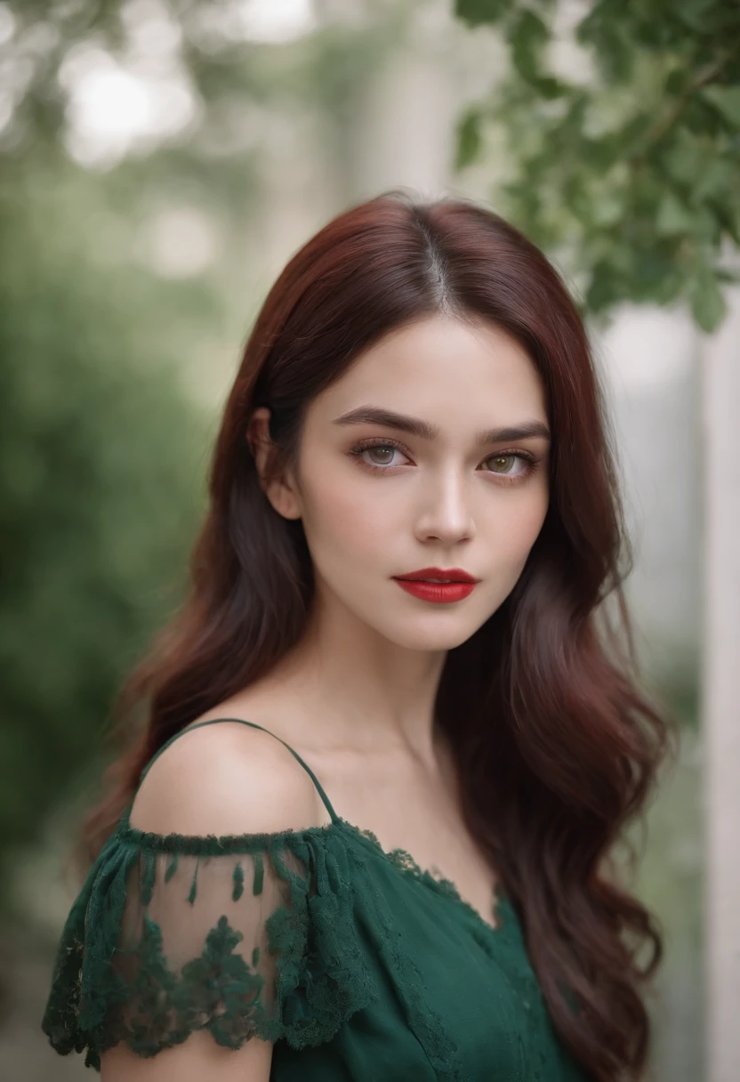 (((a deep reddish wound crosses her left cheek))) olive complexion, woman around 23 years old, long wavy dark hair, distinctive green eyes, wearing kohl, slender and graceful, beautiful, ultra sharp focus, realistic shot, dressed in black summer dress