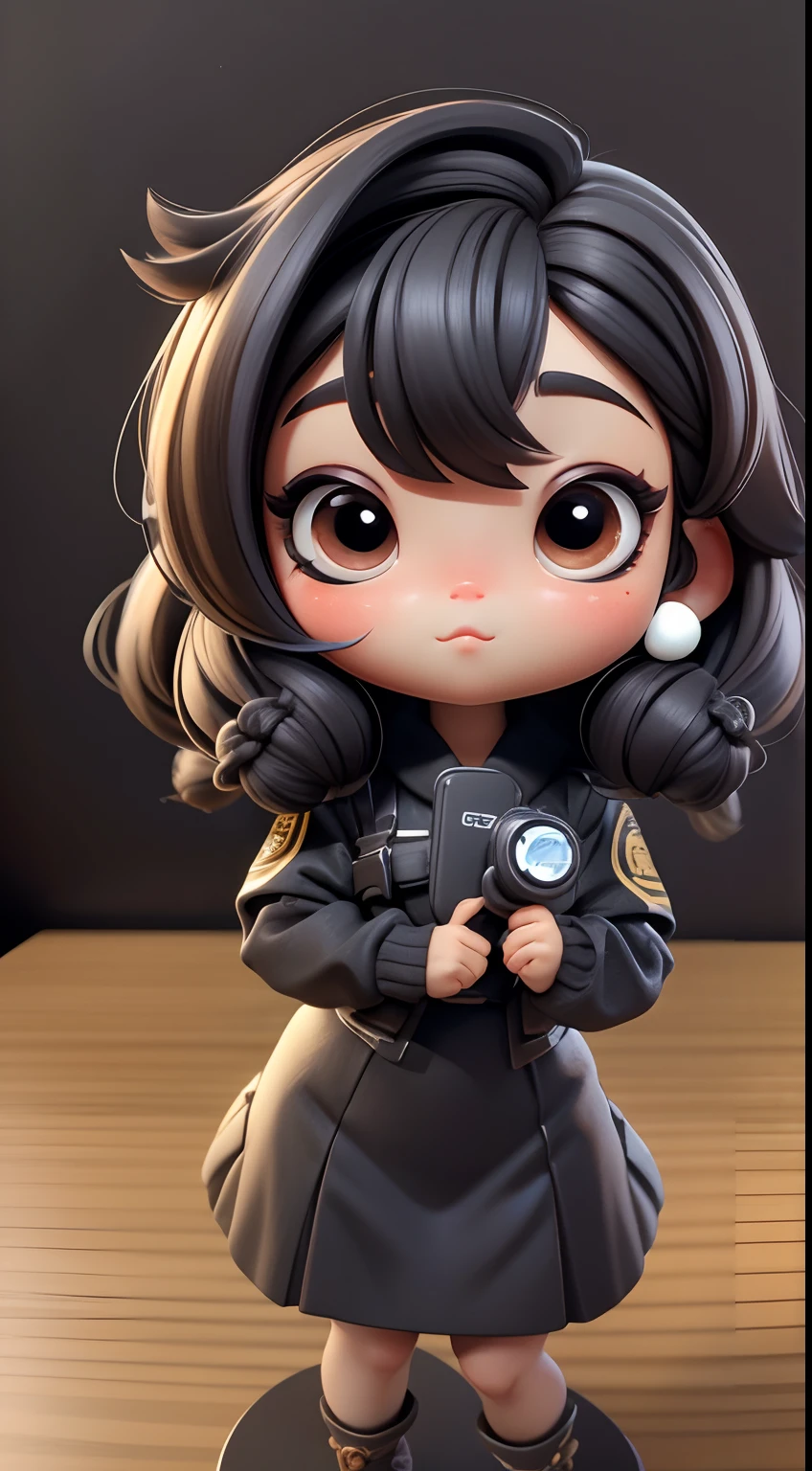 Menina fofa s、Estilo Chibi、copos grandes、ver corpo inteiro、From front to front and the focus is looking at the camera lens、1 head body、Solid pattern on the same background
