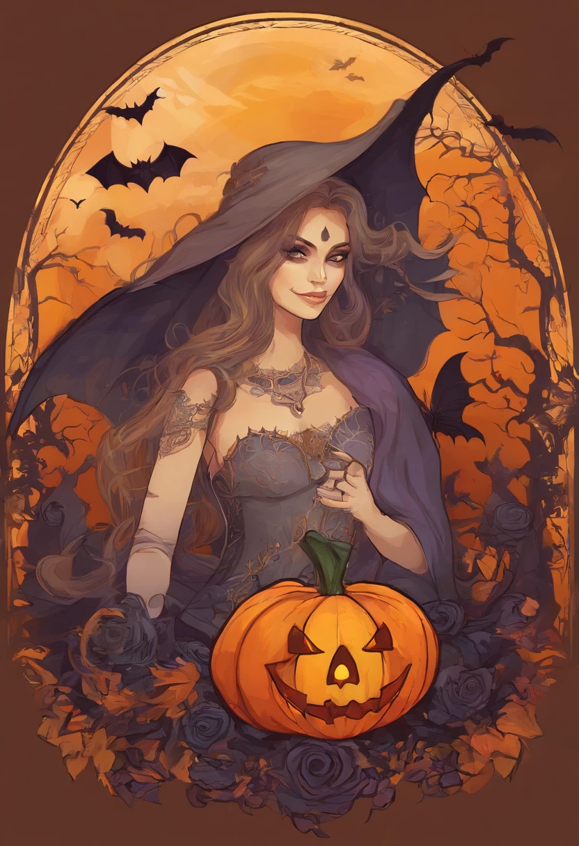 Halloween t-shirt logo sticker with pumpkin,vaia, skull,bruxa,lua,..bat,vassoura,illustration