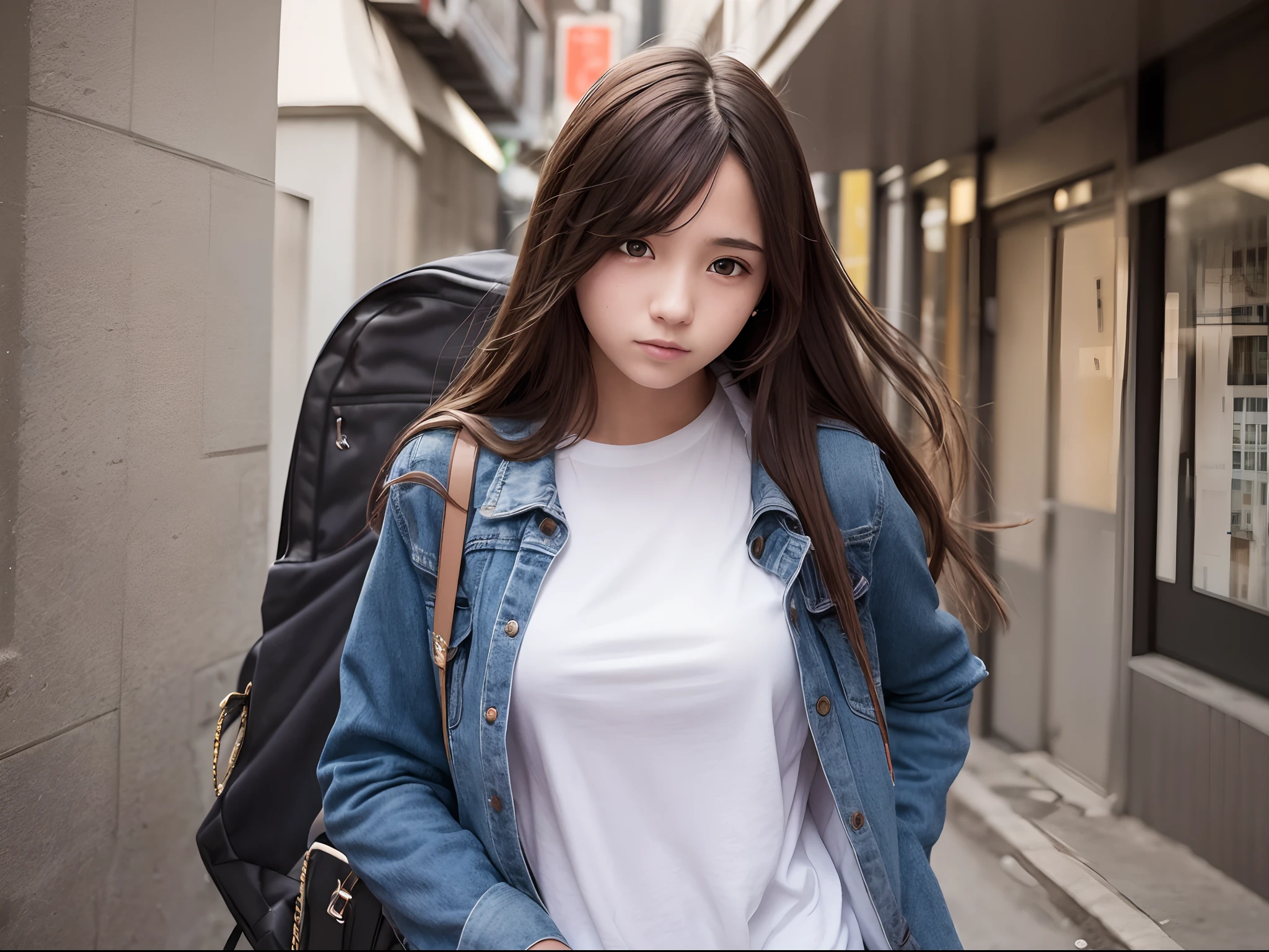 1 female high school student, Cute, Skinny, (3N1DS1NCL41R:0.9), Realistic photo, Extreme detail, street photos, {Best quality}, {{Masterpiece}}, {A high resolution}