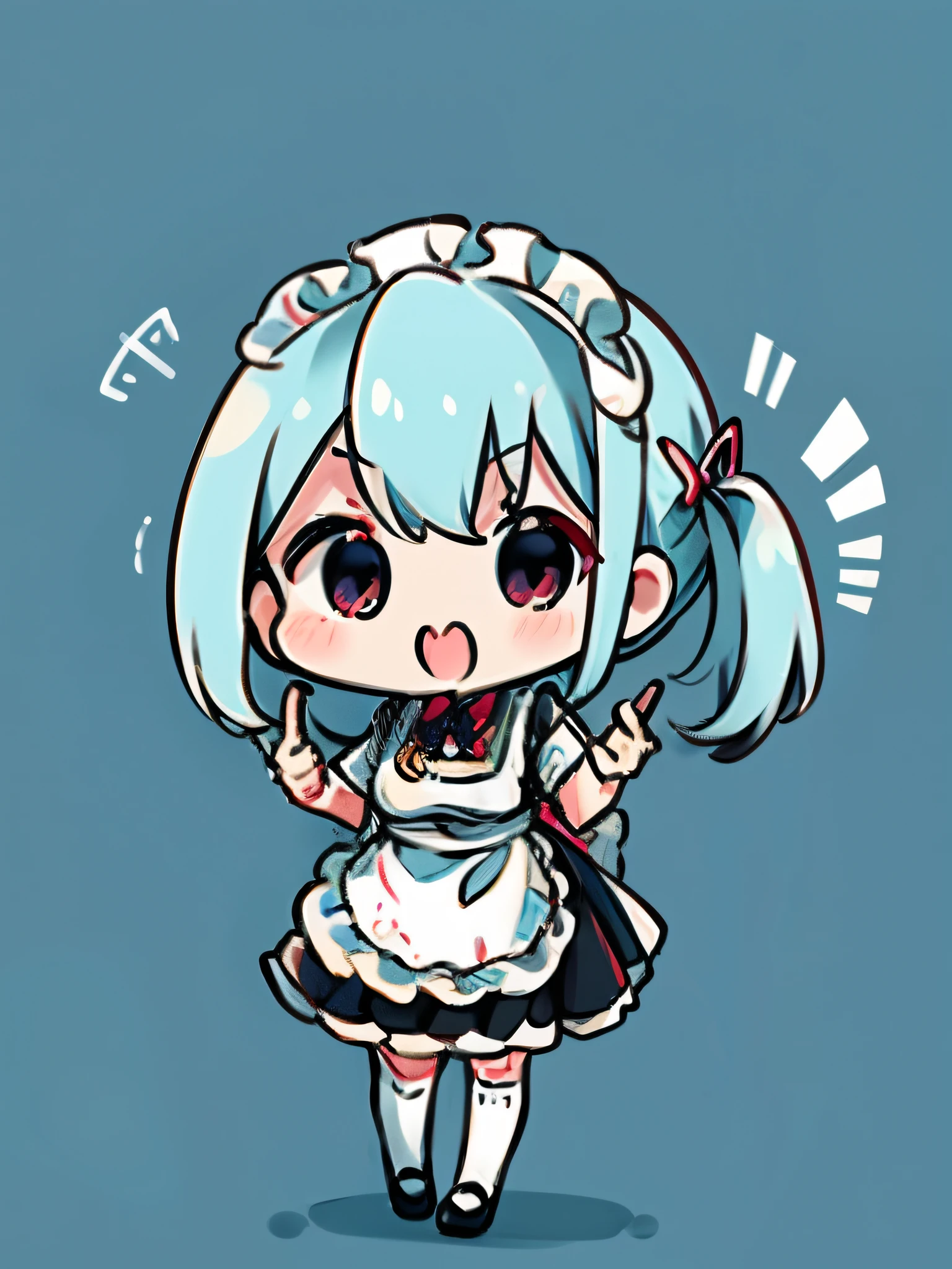 超高分辨率，Gestures of the conductor，maidennurse，Full body depiction,having fun，pointing finger，Hands with forked waist，Black maid outfit，Maid clothes,adolable,frilld,Superskirt，Exquisite maid dress，