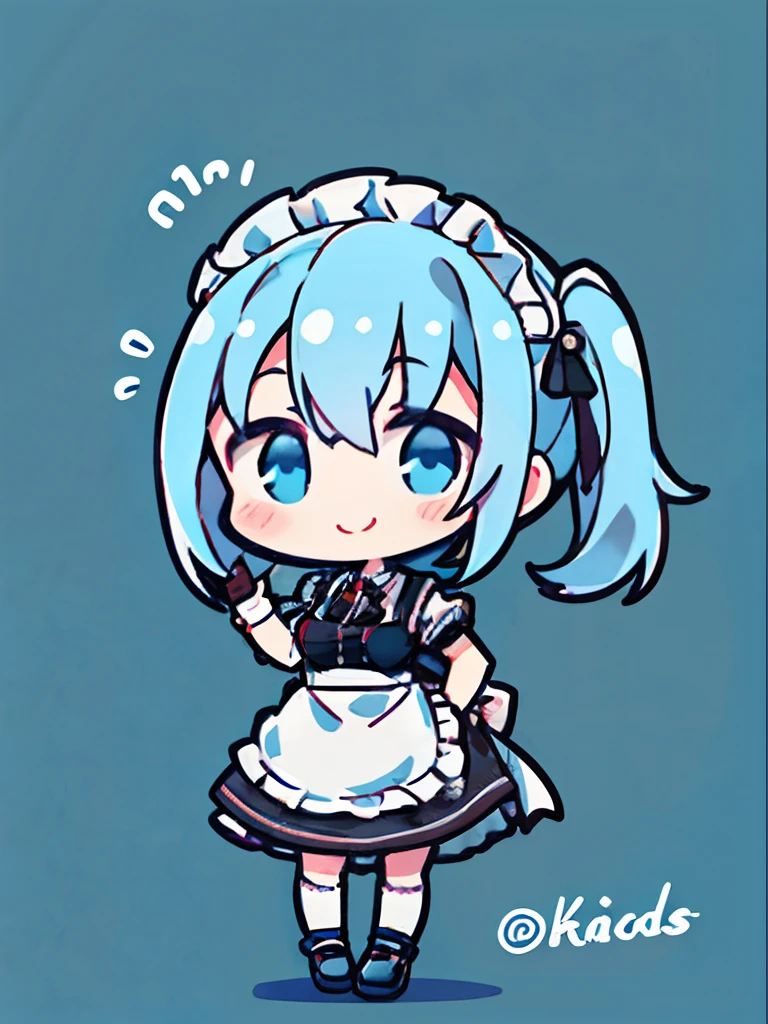 Best-aesthetic, High-quality depiction of feet,Surprised, The back has black and blue hair, Flat avatar, Anime visuals of cute maids, lovely art style, is shy, A smile, hair adornments,Gestures of the conductor,maidennurse,Full body depiction,having fun,pointing finger,Hands with forked waist,Black maid outfit,Maid clothes,adolable,frilld,Superskirt,One-handed command,One hand crosses the waist,