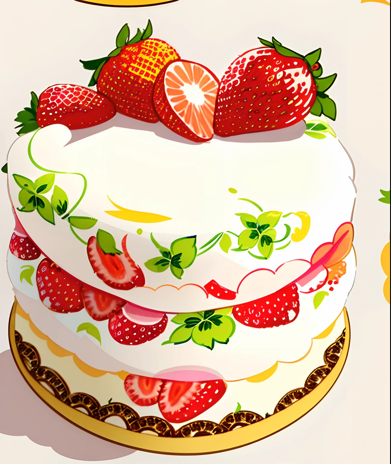 A cake is painted on it，It is topped with strawberries and strawberries, Line art!!, highly detailed linework, highly detailed drawing, Detailed fanart, extremely detailed linework, Cupcakes, made with illustrator, !!Highly detailed!!, Hand drawn illustrations, stylized linework, the wallpaper!, 😃😀😄☺🙃😉😗, line art illustration, detailed line art