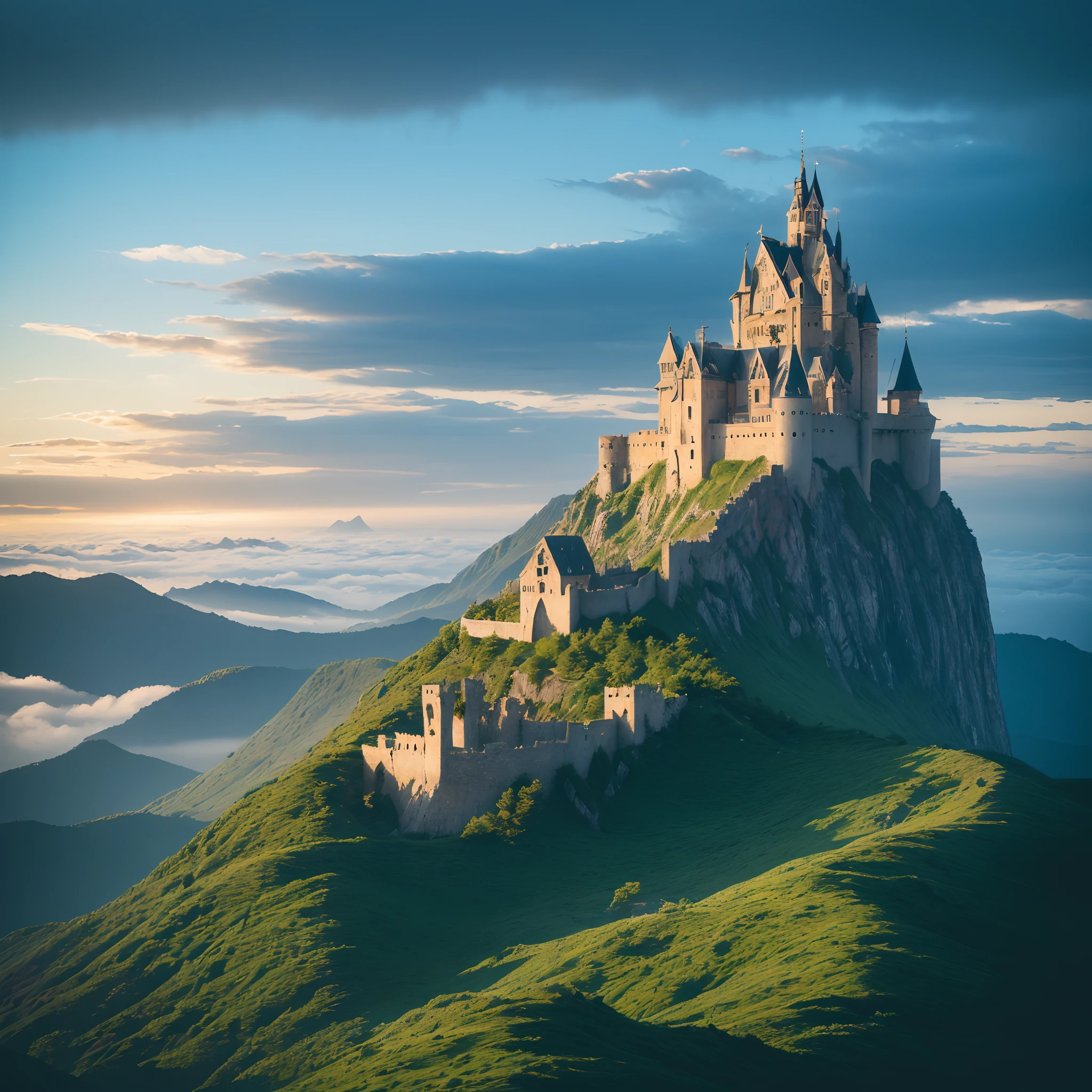 (((masterpiece,top-quality,16 K))),Ultra-detailed landscapes,Castle in the Sky,Fantastical,natta,sea of clouds,ancient ruin,Shining stars
