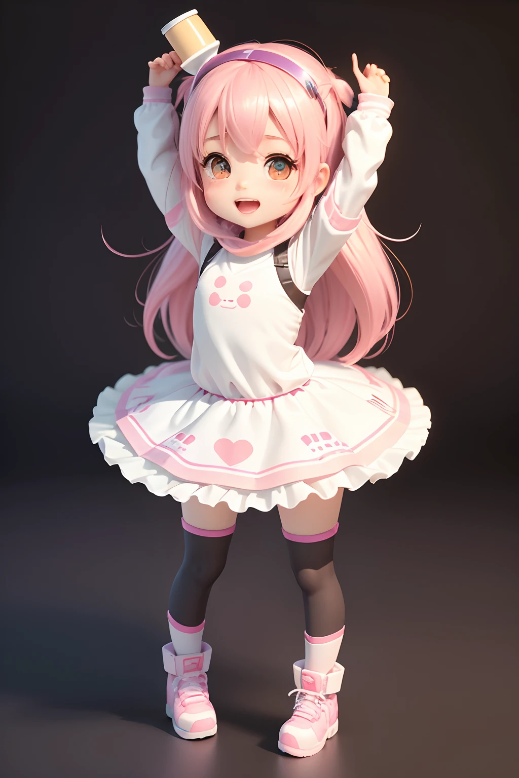 A hyper realistic 3D model of a cute Anya forger chibi anime character with a bright and cute smile, full body, mid pose figure, rendered in ultra HD 8K for the ultimate level of detail and smooth texture.