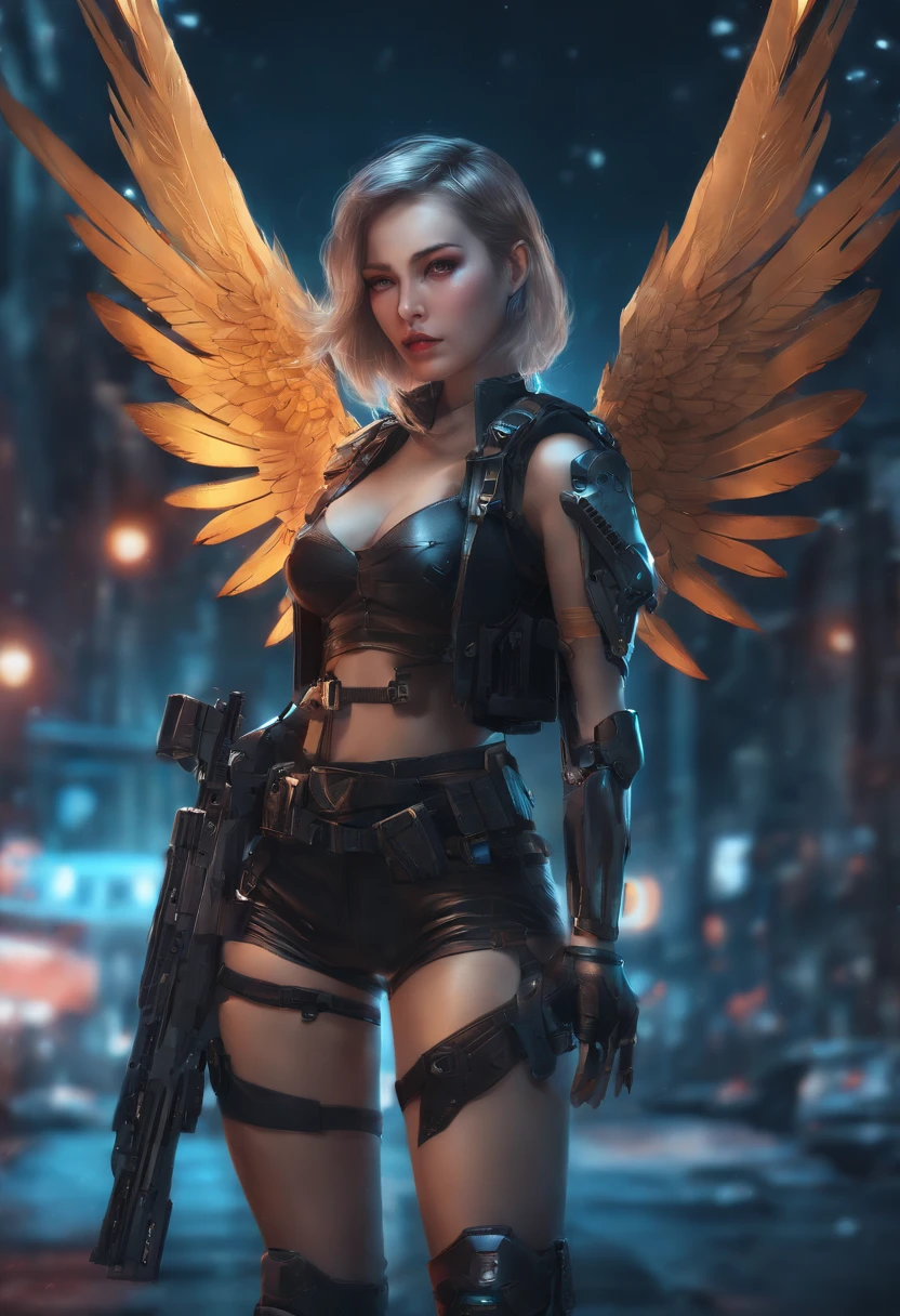 Anime - style illustration of a woman with wings and a gun, cyberpunk art by Shitao, cgsociety contest winner, Fantasy art, beautiful cyborg angel girl, A beautiful artwork illustration, Rosla 1. 0, rossdraws 2. 0, rossdraws 2. 5, angel knight girl, Anime art wallpaper 4 K, Anime art wallpaper 4k