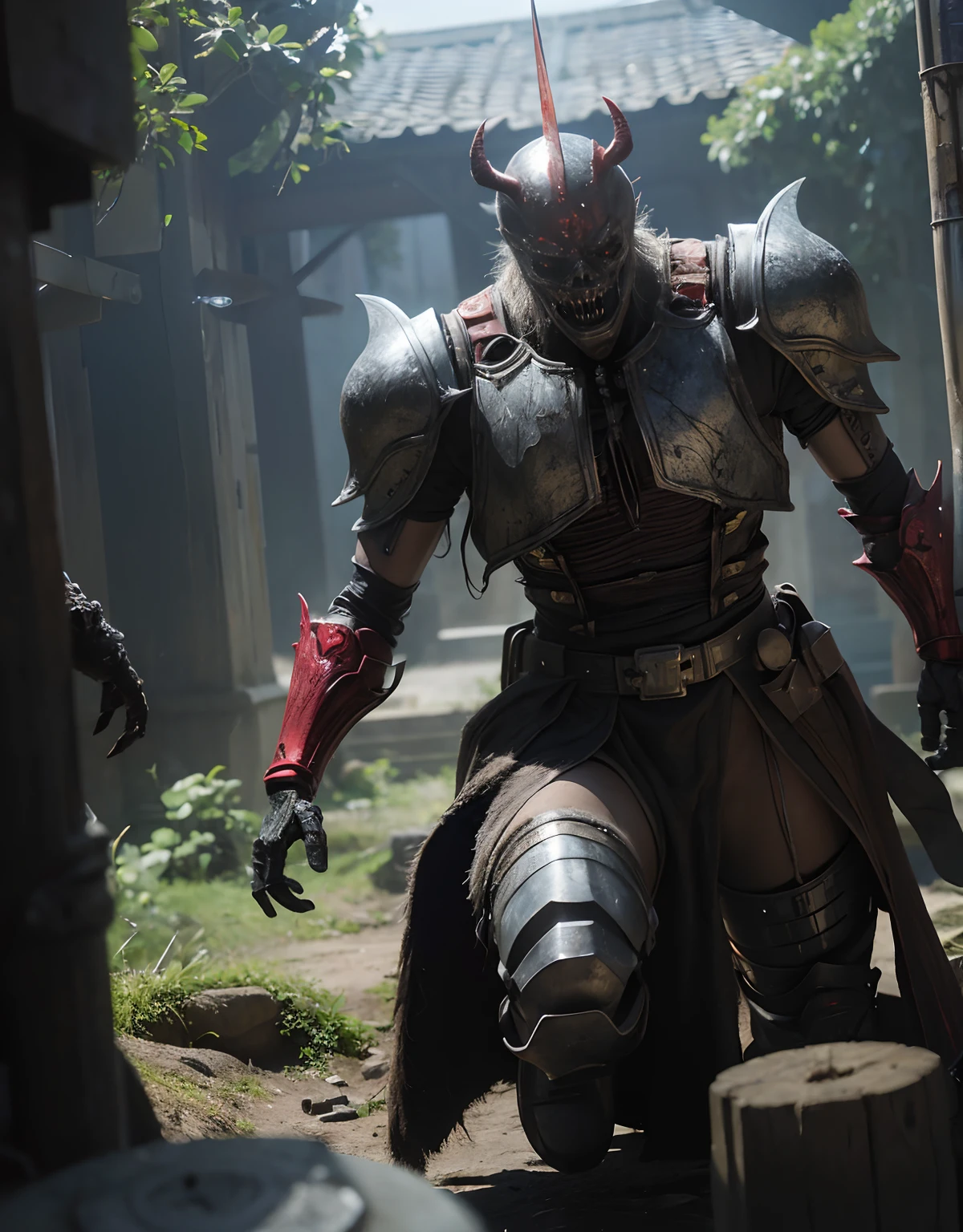 (One Knight Girl)、top-quality、masterpiece、超A high resolution、(Photorealsitic:1.4)、Raw photo、女の子1人、Fight mutants、(Wear the Dark Knight's Armor)、glowy skin、(((Dark Fantasy)))、With a beautiful sword and shield、(Black Metal Bodysuit)、(Fight goblins、ogre、Fierce battle with orcs),(Fight fiercely against aliens)、Fight fiercely、(Skeleton collective background),(Background of decaying dungeon ruins)、(Skeleton helmet)、(Fighting Demonic Beasts)、(Small LED)、((super realistic details))、portlate、(Strong giant demon beast background),globalillumination、Shadow、octan render、8K、ultrasharp、Colossal tits、Raw skin is exposed in cleavage、metals、Details of complex ornaments、Japan details、highly intricate detail、Realistic light、(Mystical expression),CGSoation Trends、Red Eyes、radiant eyes、Facing the camera、neon details、(Mechanical limbs)、(blood vessels connected to tubes)、()、Gundam、Small LED、Toostock、(Fight aliens on another planet)、(Attack of the Monster Beasts)、(Wounded in a deadly battle)、