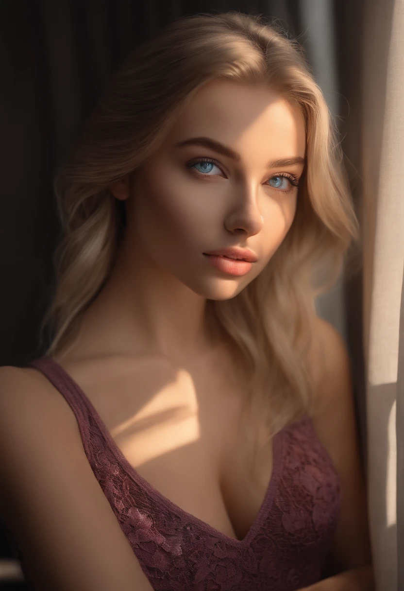 arafed woman fully , sexy girl with blue eyes, ultra realistic, meticulously detailed, portrait sophie mudd, blonde hair and large eyes, selfie of a young woman, bedroom eyes, violet myers, without makeup, natural makeup, looking directly at the camera, face with artgram, subtle makeup, stunning full body shot in mall, medium to large size bust
