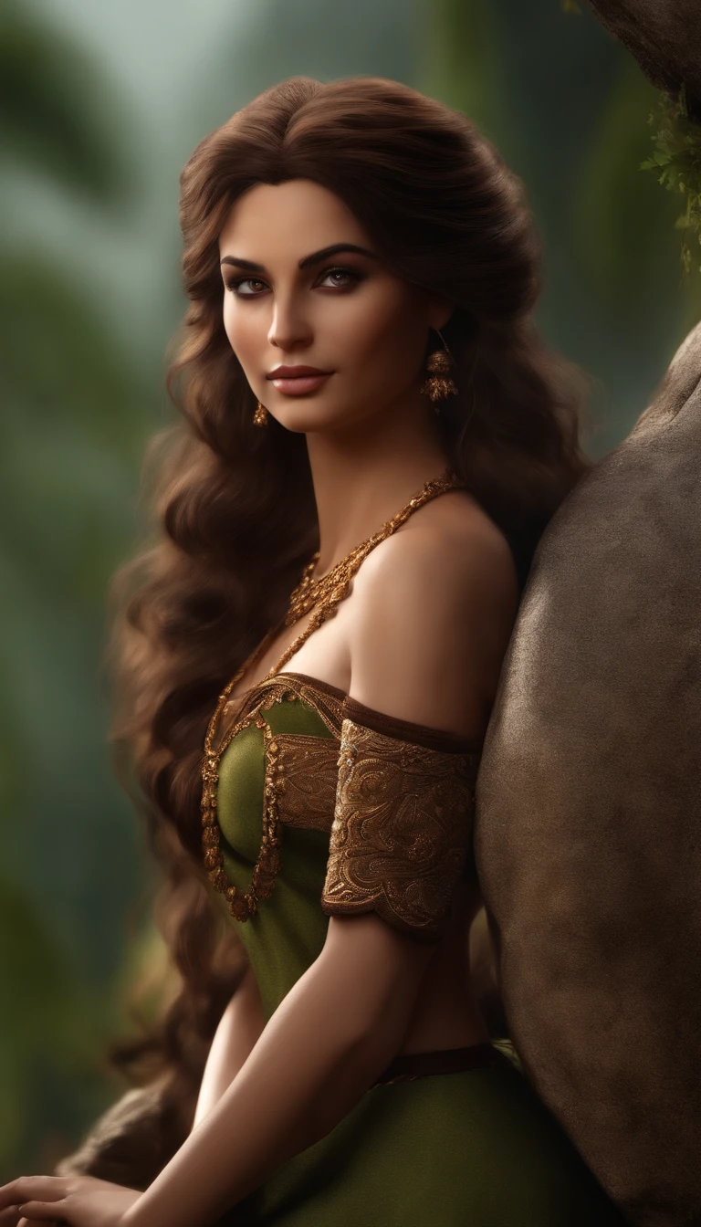 (Professional 3D rendering:1.3) ((corpo inteiro de mulher)) (Realistic:1.3) Foto de arte mais bonita do mundo,(((dark brown fur))), ((olhos dourados detalhados)),morena, Face hindu, beautiful face, ,corpo inteiro, movimento, Soft and bright features, ((Epic Fantasy Long Hair in Dynamic Pose,fantastic location, majestoso ambiente desordenado)), corpo inteiro 8k unidade render, action shot, poros da pele, sombreamento pesado, circunstanciado, Rosto detalhado, (vibrante, fotografia realista, Realistic, Dramatic, Escuro, foco nítido, 8k), (orelha pontuda), ((((elfa e elfo)))),(deusa durga), (intrincado:1.4), decadente, (altamente detalhado:1.4), pintura digital, rendering by octane, art stations, Conceito-Arte, liso, foco nítido, illustration, germe da arte, (Loish:0.23), (global ilumination, studiolight, Light Volumetric),fantasia,CGSesociedade,art stations