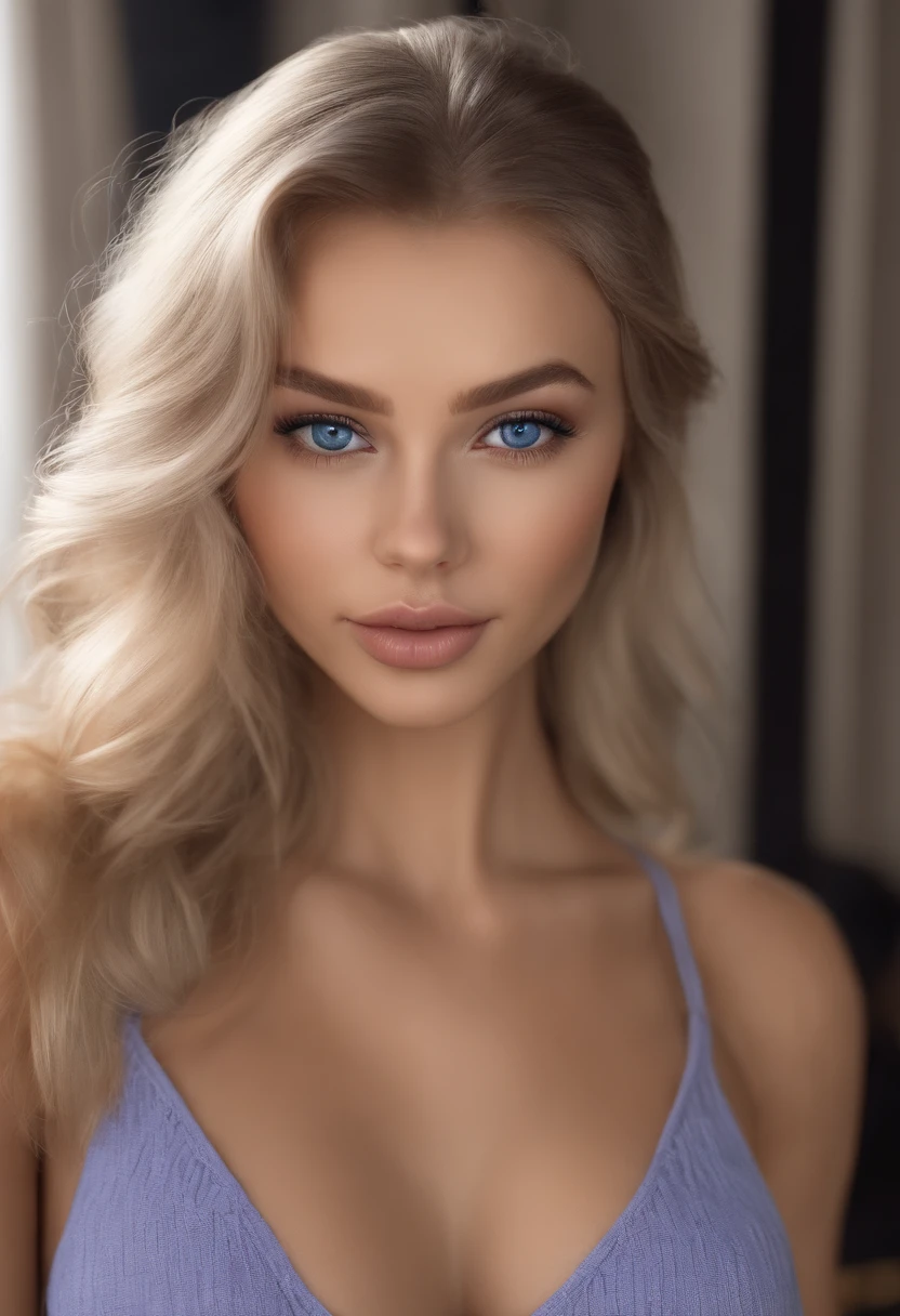 arafed woman fully , sexy girl with blue eyes, ultra realistic, meticulously detailed, portrait sophie mudd, blonde hair and large eyes, selfie of a young woman, bedroom eyes, violet myers, without makeup, natural makeup, looking directly at the camera, face with artgram, subtle makeup, stunning full body shot in mall, medium to large size bust, wearing dress