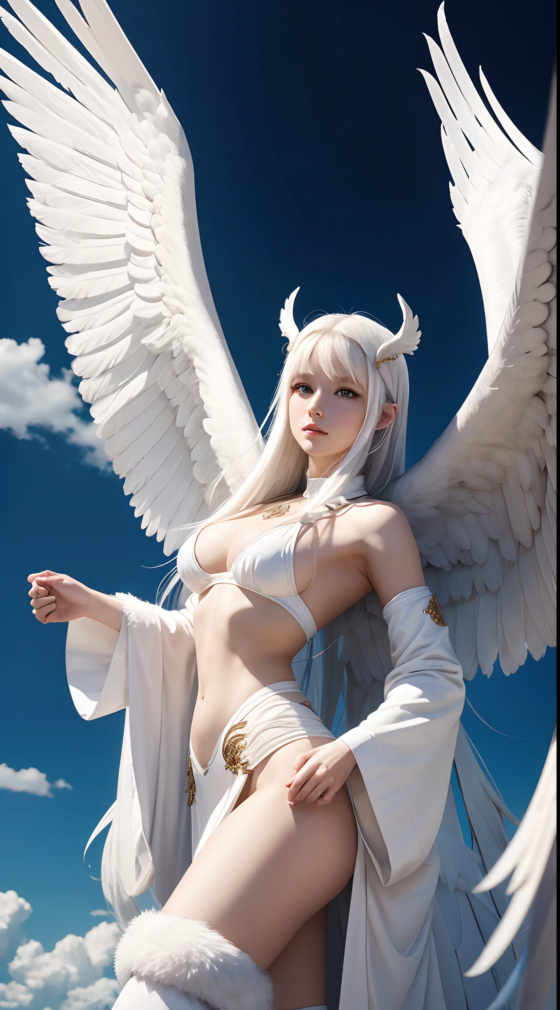 She is white and very beautiful because she is a white eagle beastman.、large wings