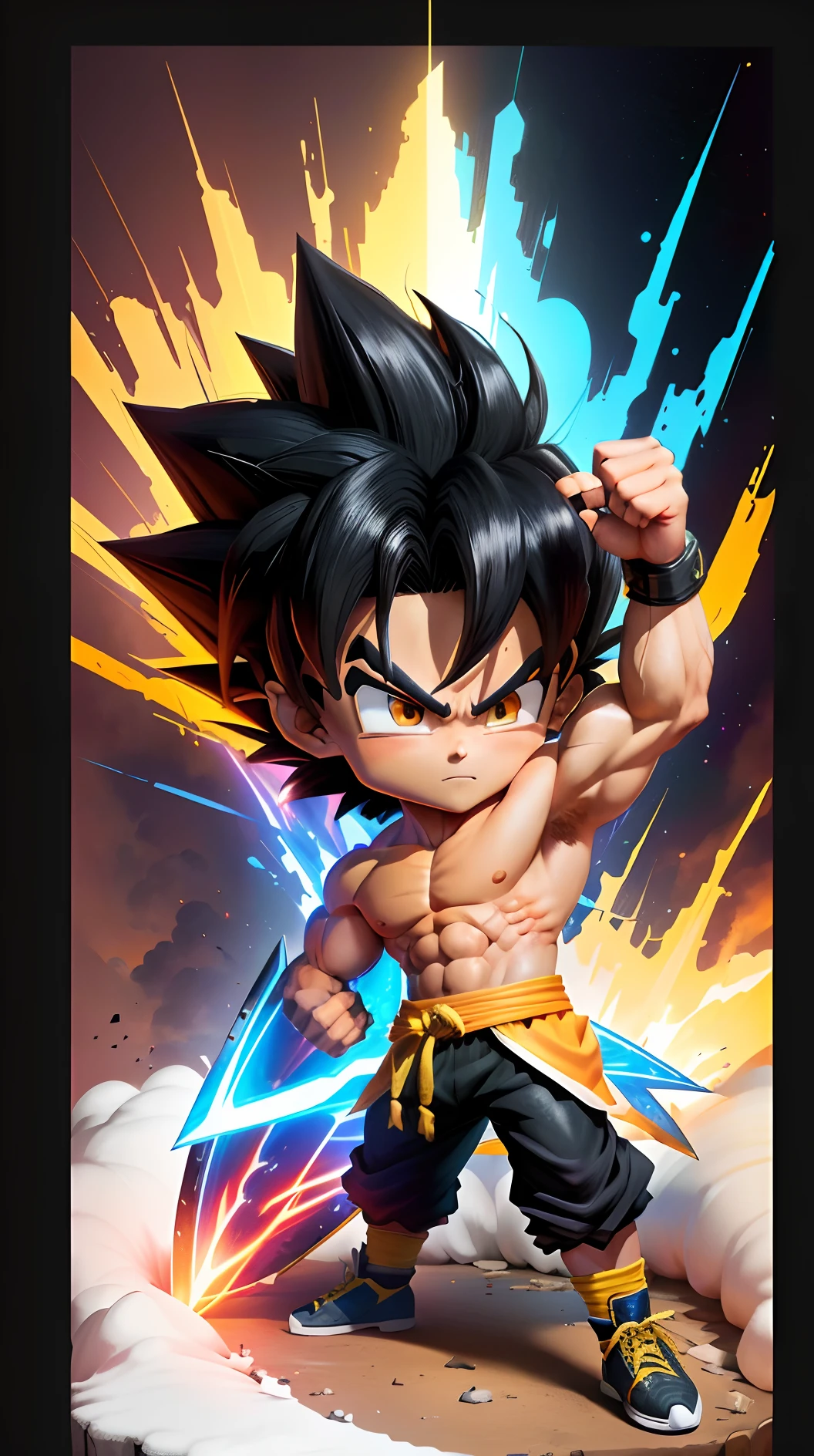 Dragon ball to go to that to-toe to-toe al, Badass Anime 8K, Dragon Ball Artstyle, Estilo anime 4K, Arte Chibi Digital Avanzado, fierce expression 4k, Un anime nendoroid de Son Goku, Fondo de pantalla de manga 4 k, Pelo saiyan negro salvaje y puntiagudo, Anime style. 8k