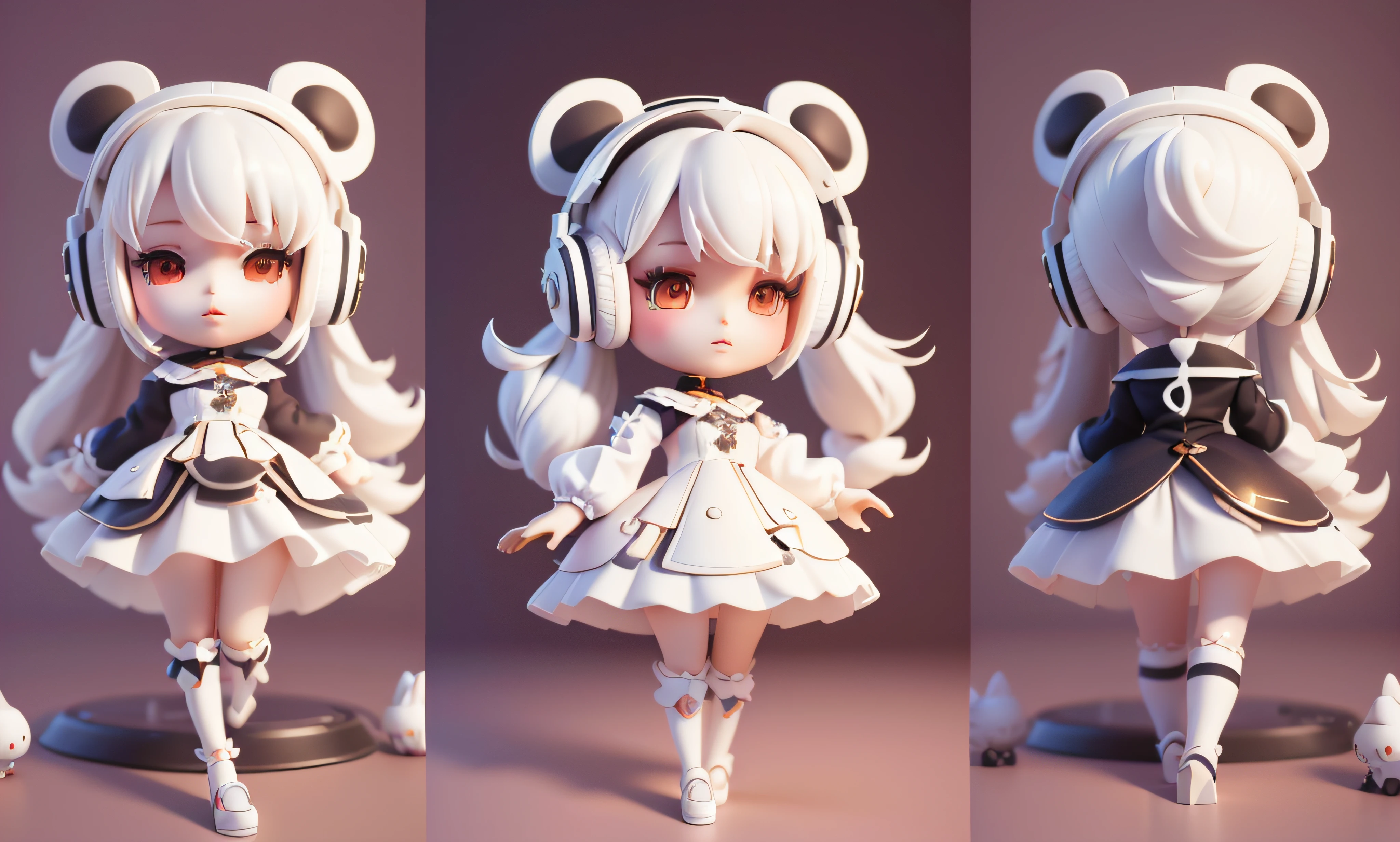 Close-up of doll in white dress and headphones, Stylized anime, cute 3 d render, render of a cute 3d anime girl, anime styled 3d, 3 d render stylized, Anime Stylization, 3 D rendering character art 8 K, cute character, animation style render, advanced digital chibi art, Cute! C4D,Empty white background!!!