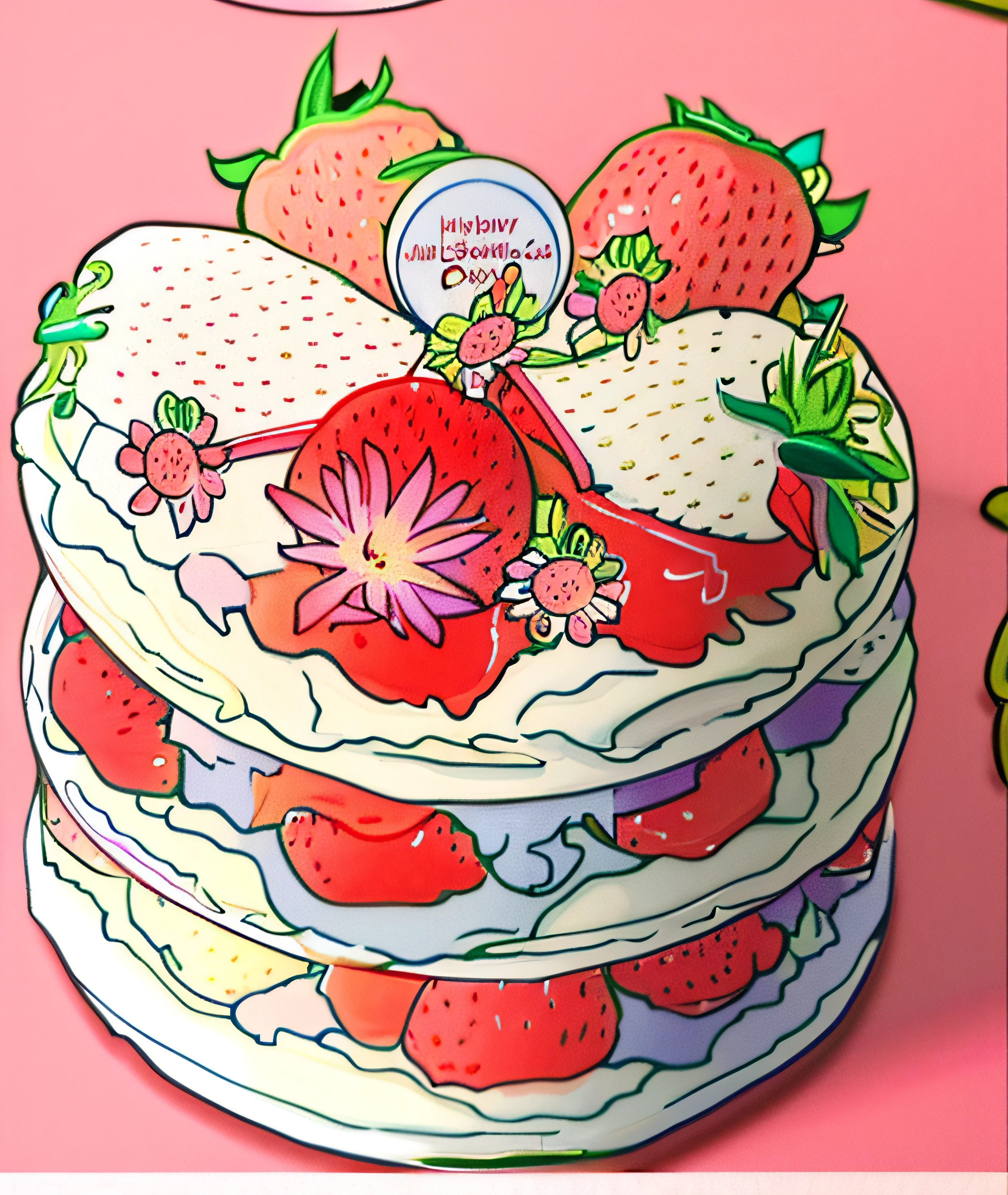 A cake is painted on it,It is topped with strawberries and strawberries, Line art!!, highly detailed linework, highly detailed drawing, Detailed fanart, extremely detailed linework, Cupcakes, made with illustrator, !!Highly detailed!!, Hand drawn illustrations, stylized linework, the wallpaper!, 😃😀😄☺🙃😉😗, line art illustration, detailed line art