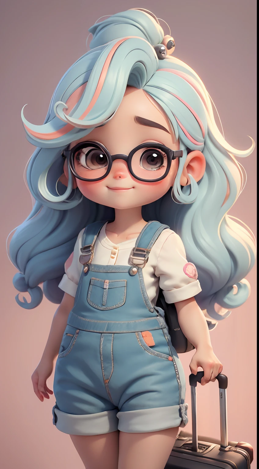Create a series of cute black dread dolls baby chibi style with a cute travel theme, each with lots of detail and in an 8K resolution. All dolls should follow the same solid background pattern and be complete in the image, mostrando o (corpo inteiro, incluindo as pernas: 1.5)
Boneca Mini viajante: Chame-a de Marina. Ela deve ter cabelo pequeno em tom multicolorido. Seus olhos devem ser grandes e expressivos, with long eyelashes and rosy cheeks. Sorriso delicado e branco. Marina must be dressed in overalls, sun glasses, Uma camisa, Camiseta, She must carry travel accessories and a suitcase. Certifique-se de adicionar detalhes nas roupas, such as buttons and pockets, sapato bonito
Certifique-se de adicionar sombras, texturas e detalhes nos cabelos, roupas, Travel utensils, to make them even more adorable and charming.