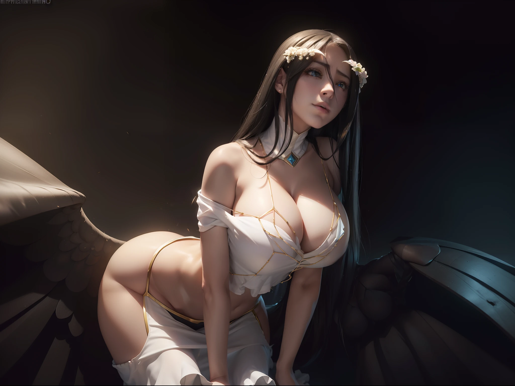 (((albedo)))8k,((overlord))(((Amazing tits)))caliente, hermosa,((Hornie)),(((viste un vestido blanco )))((tiene cuernos)))8k, hiperrealista todo como un motor irreal trazado de rayos render ((estilo humano hiperealista)),(((Empty dark background))). hiperrealista todo como un motor irreal trazado de rayos render estilo humano realista ,(((Empty dark background)))., Suavemente iluminado, Intimo exquisito detalle, foco nítido, intrincadamente detallado, rewarded photography, small-catchlight, bajo contraste, alta nitidez, facial-symmetry, profundidad de campo, cinematic background, Renderizado del motor irreal, Imagen central, dream-like, Suavemente iluminado, intimo, imagen de cuerpo completo ,cuerpo completo,((tetona)),((piernas torneadas)) perfect ass ecchi, hdri