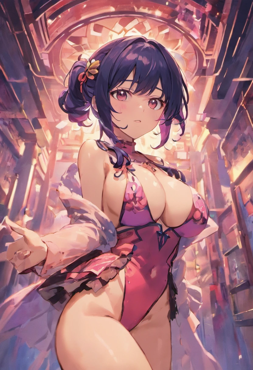 masterpiece, best quality, masterpiece,best quality,official art,extremely detailed CG unity 8k wallpaper, partially unbuttoned, mature female, female pervert, ninja, long hair, black hair, naughty_face, large breasts, one breast out, garter belt, ,