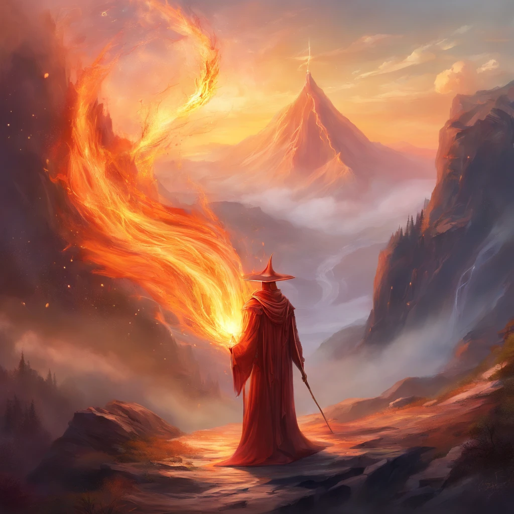 an elemental wizard of fire.  standing at the foot of a mountain drawing energy from the ground.