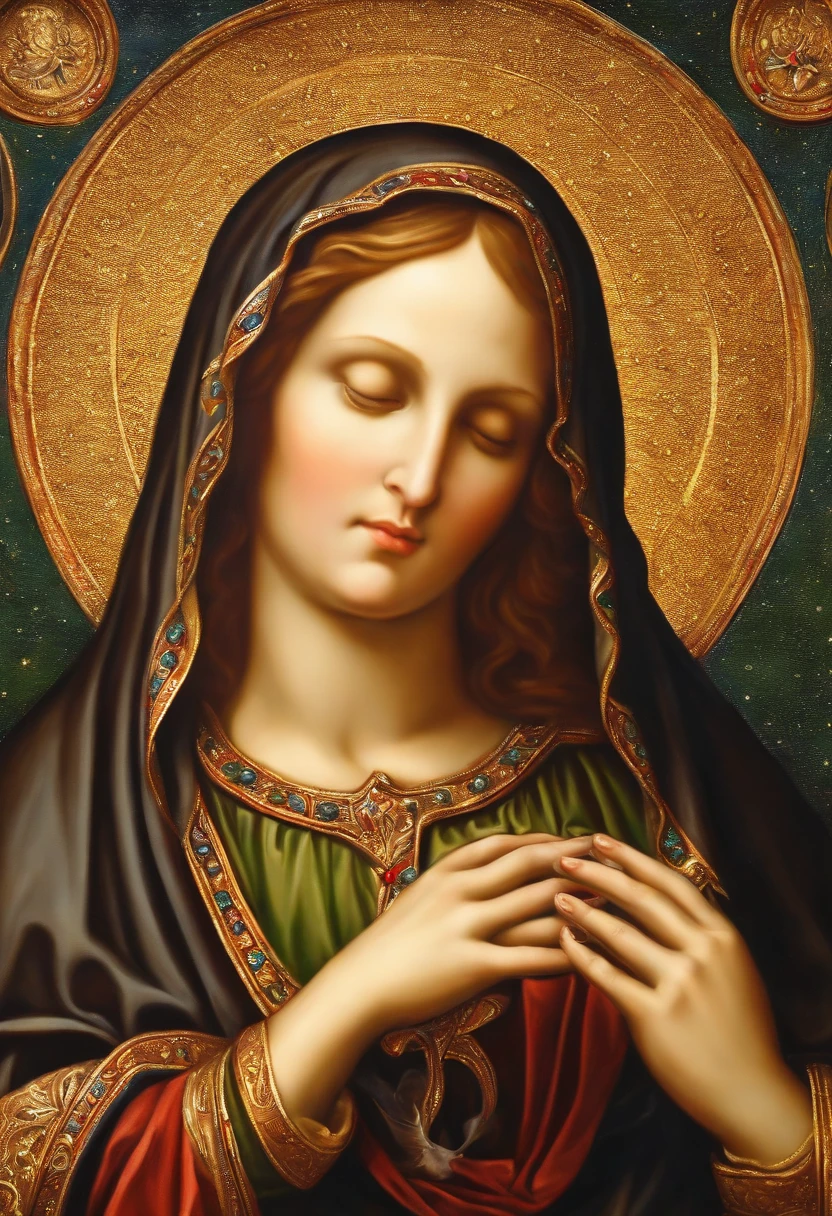 painting of Mary, mother of God, normal hands, hands with five fingers