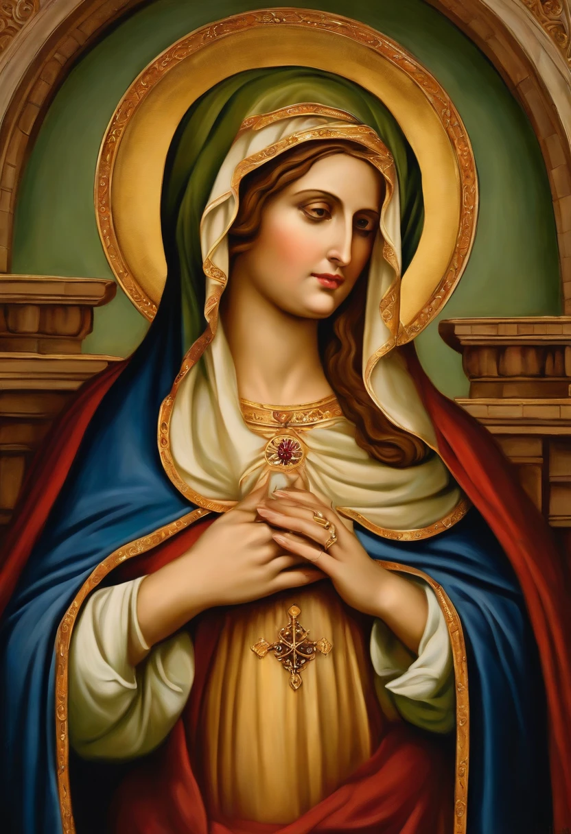 painting of Mary, mother of God, normal hands, hands with five fingers