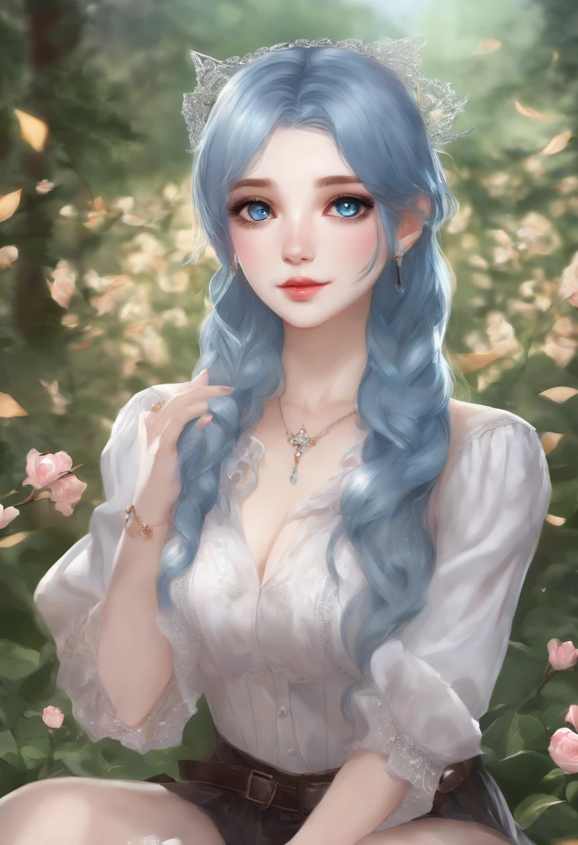 ((masterpiece)), ((best quality)), (ultra-detailed), ((kawaii)), cute, (lovely), ((sexy)), (ero), ((extremely detailed)), 4K, (8K), best quality, (beautiful), illustration, anime style, pencil drawing, watercolor pencil, dynamic angle, focus on the face, green meadow, rose, forest, beautiful sky, daytime, autumn, a cute girl, 1girl, solo, gothic ta costume, beautiful blue hair, beautiful blue eyes, ((beautiful eyes)), light brown-skinned, long hair, ponytail, mesh, buttocks, flat breast, tiny breast, large breast, wearing underpants, garter belt, slim, slender, earrings, necklace, tattoo, blush, ahegao, sparkling effect, lotion, shiny, latex